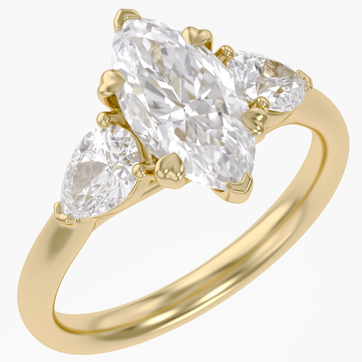 3.20 Carat Marquise and Pear Lab Grown Diamond Three Stone Ring