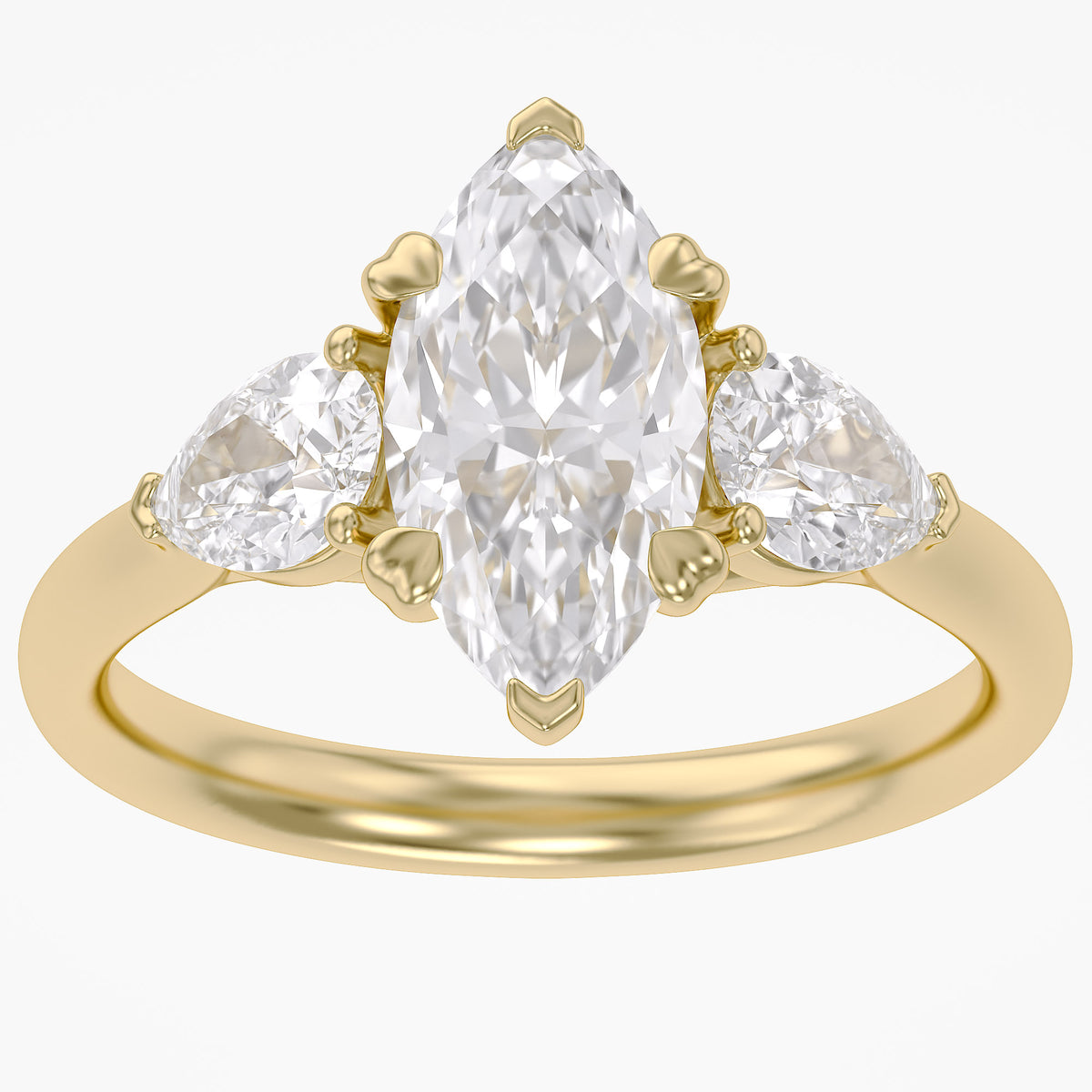 3.20 Carat Marquise and Pear Lab Grown Diamond Three Stone Ring
