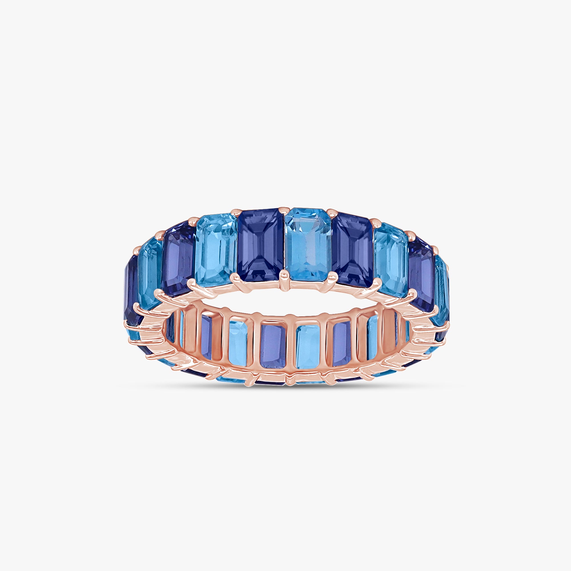 7.85 Carat Emerald Cut Lab Grown Gemstone Full Eternity Engagement Ring