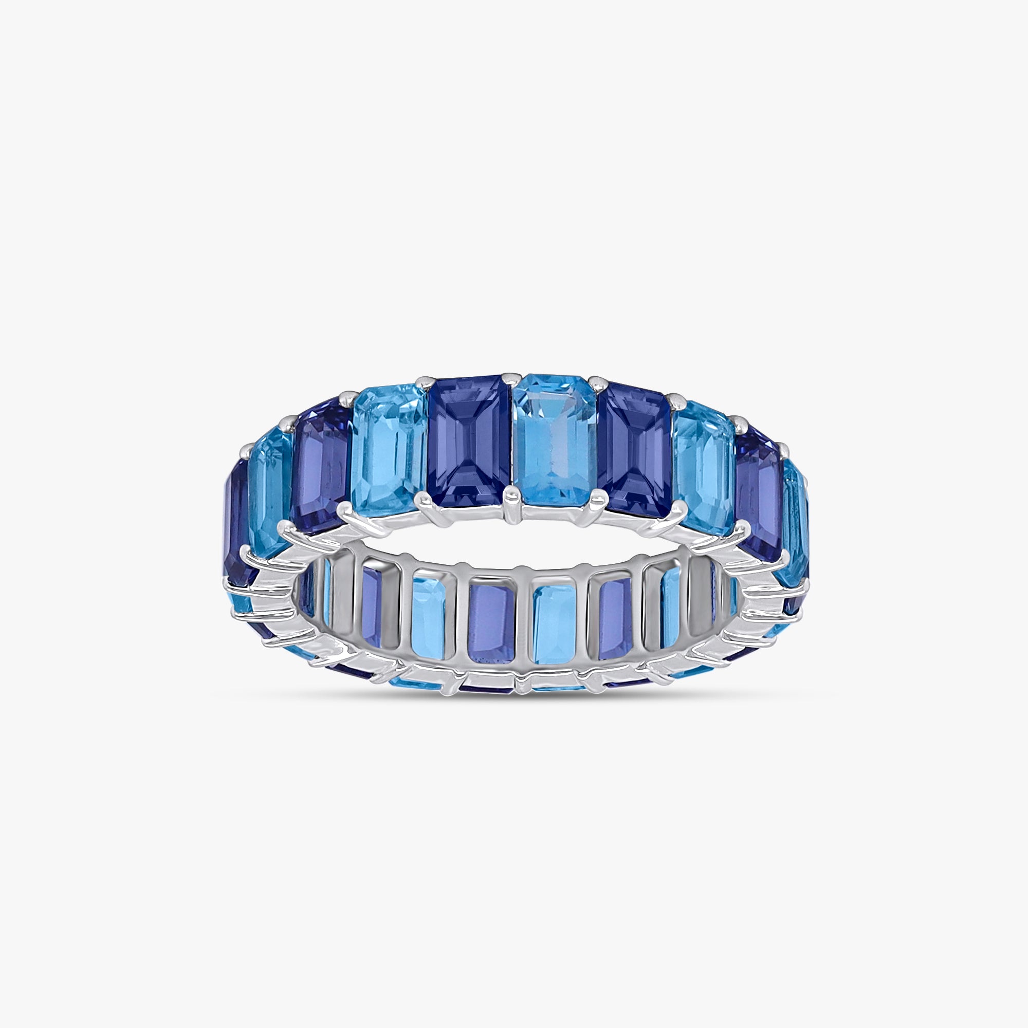 7.85 Carat Emerald Cut Lab Grown Gemstone Full Eternity Engagement Ring