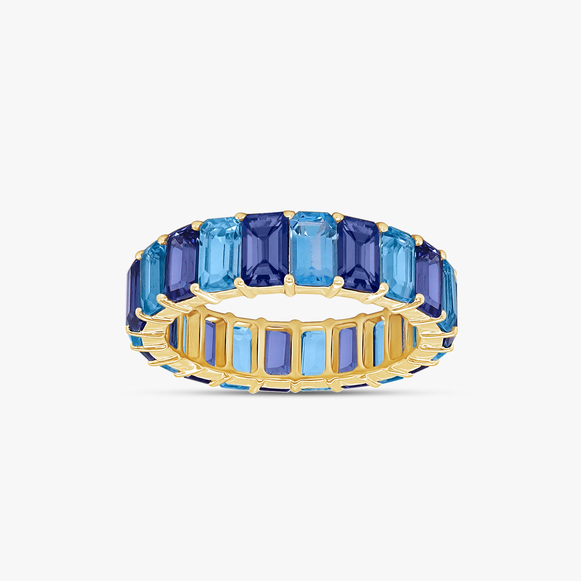 7.85 Carat Emerald Cut Lab Grown Gemstone Full Eternity Engagement Ring