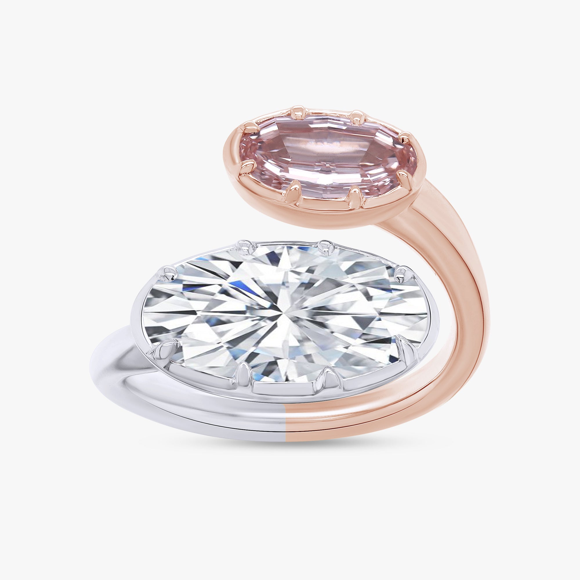 4.00 Carat Oval Cut Pink and White Lab Grown Diamond Bypass Engagement Ring