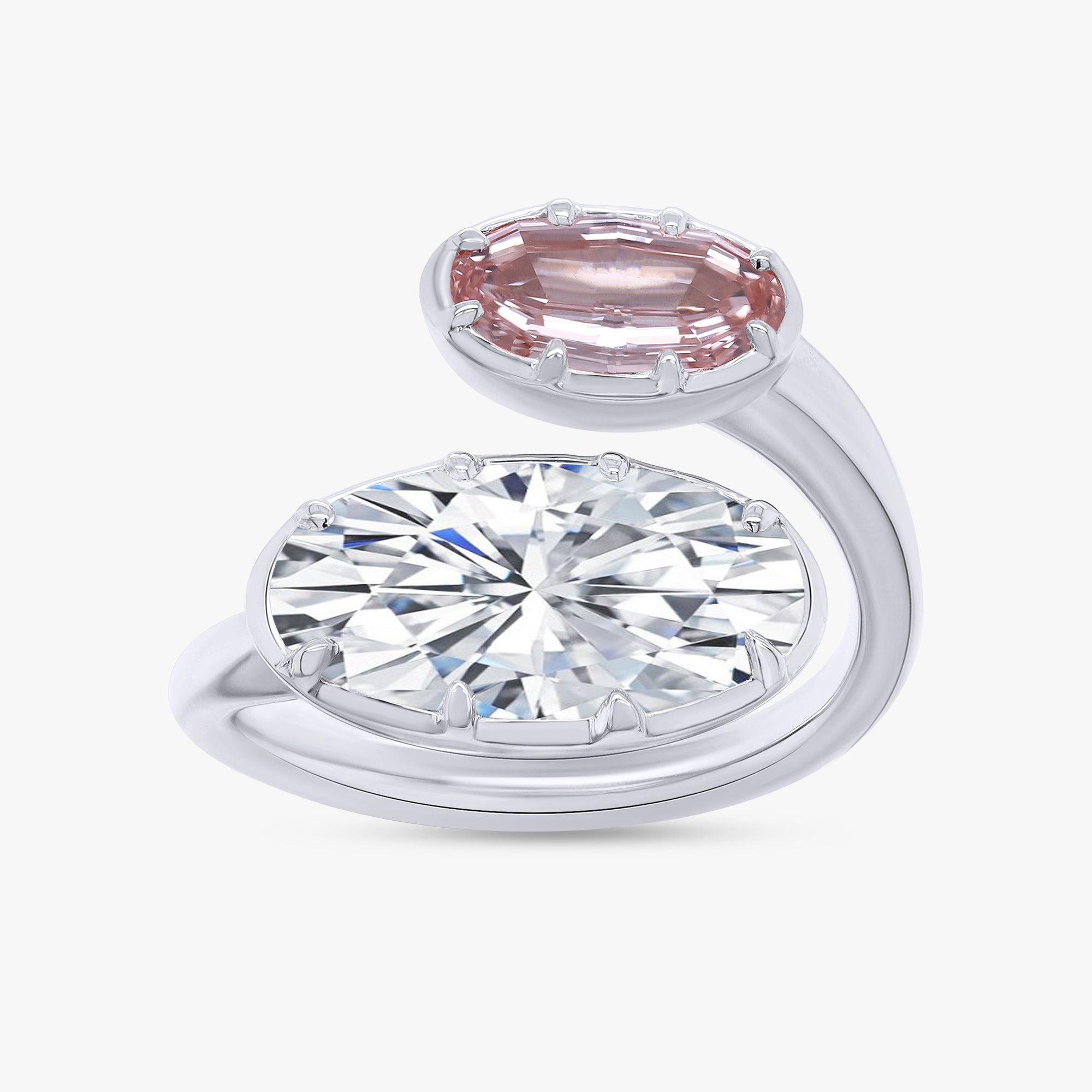 4.00 Carat Oval Cut Pink and White Lab Grown Diamond Bypass Engagement Ring