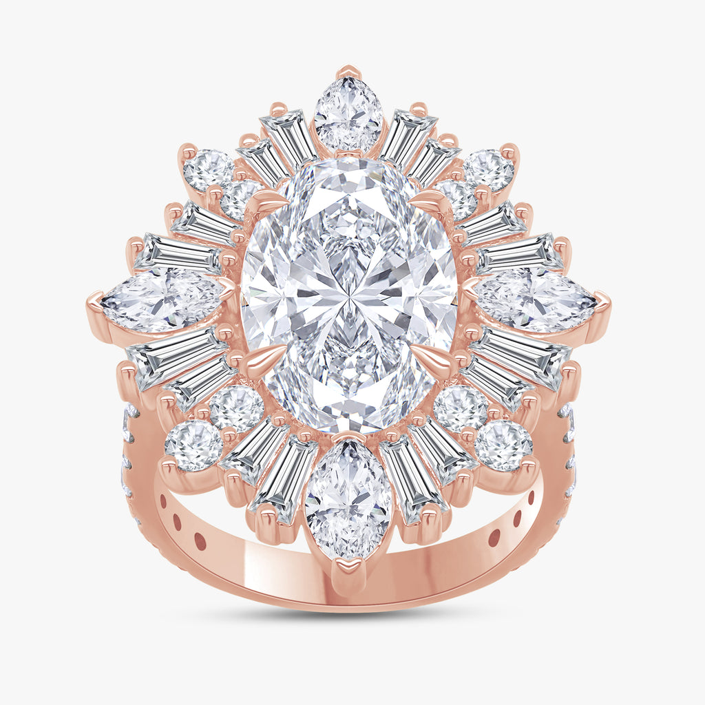 6.15 CTW Lab Grown Diamond Oval & Tapered Baguette Halo Ring