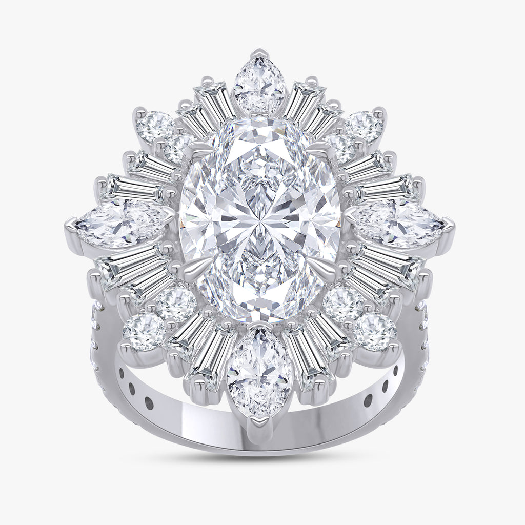 6.15 CTW Lab Grown Diamond Oval & Tapered Baguette Halo Ring