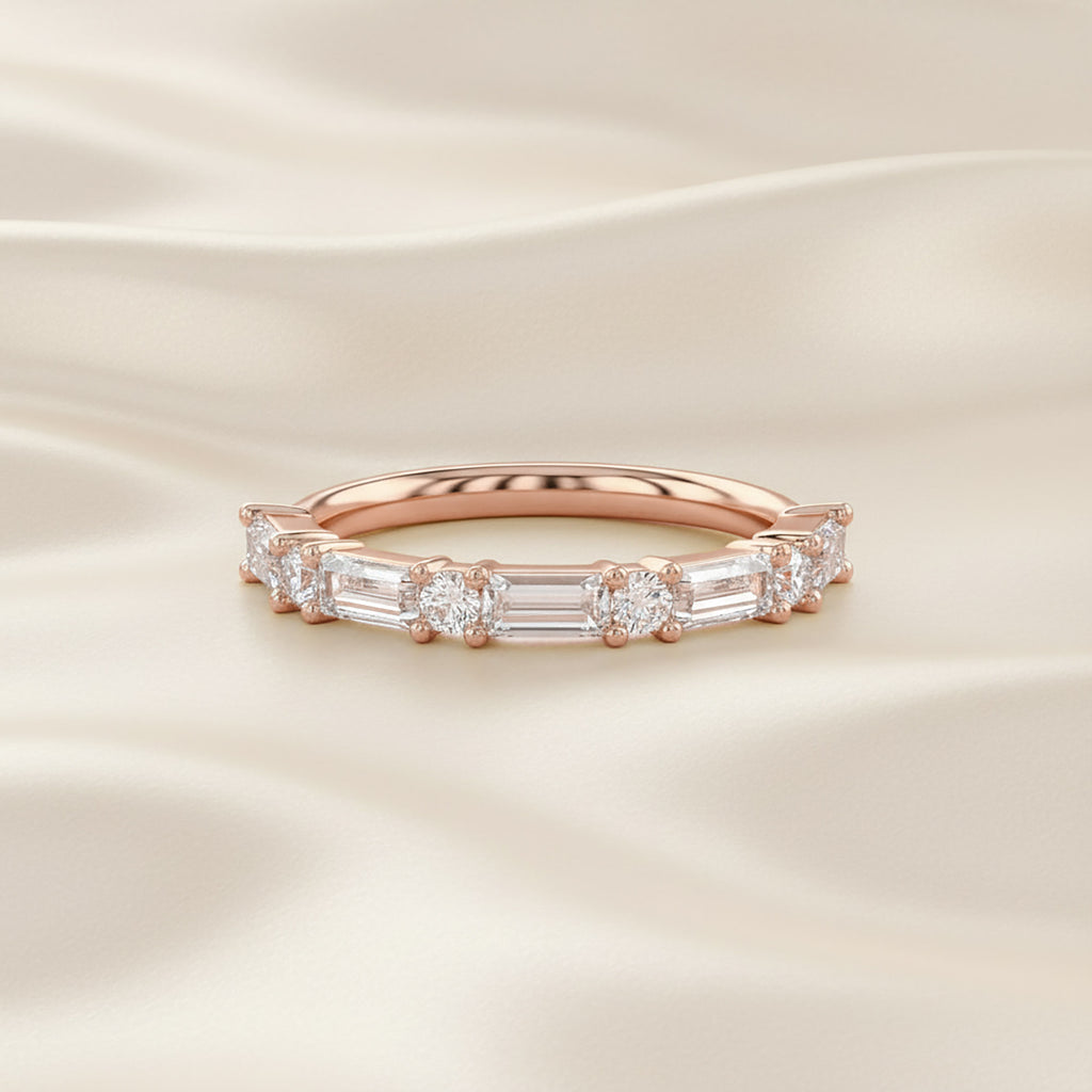 0.60 Carat Baguette and Round Cut Lab Grown Diamond Half Eternity Band Ring