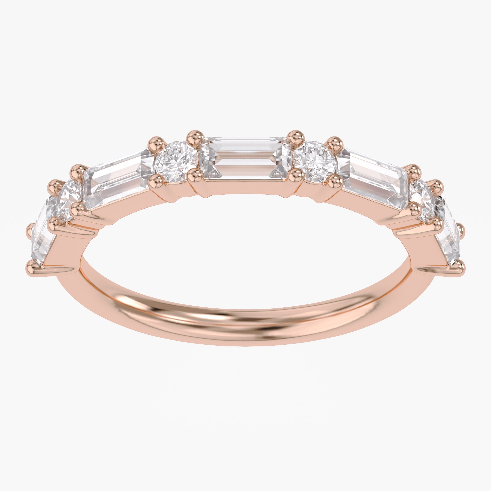 0.60 Carat Baguette and Round Cut Lab Grown Diamond Half Eternity Band Ring