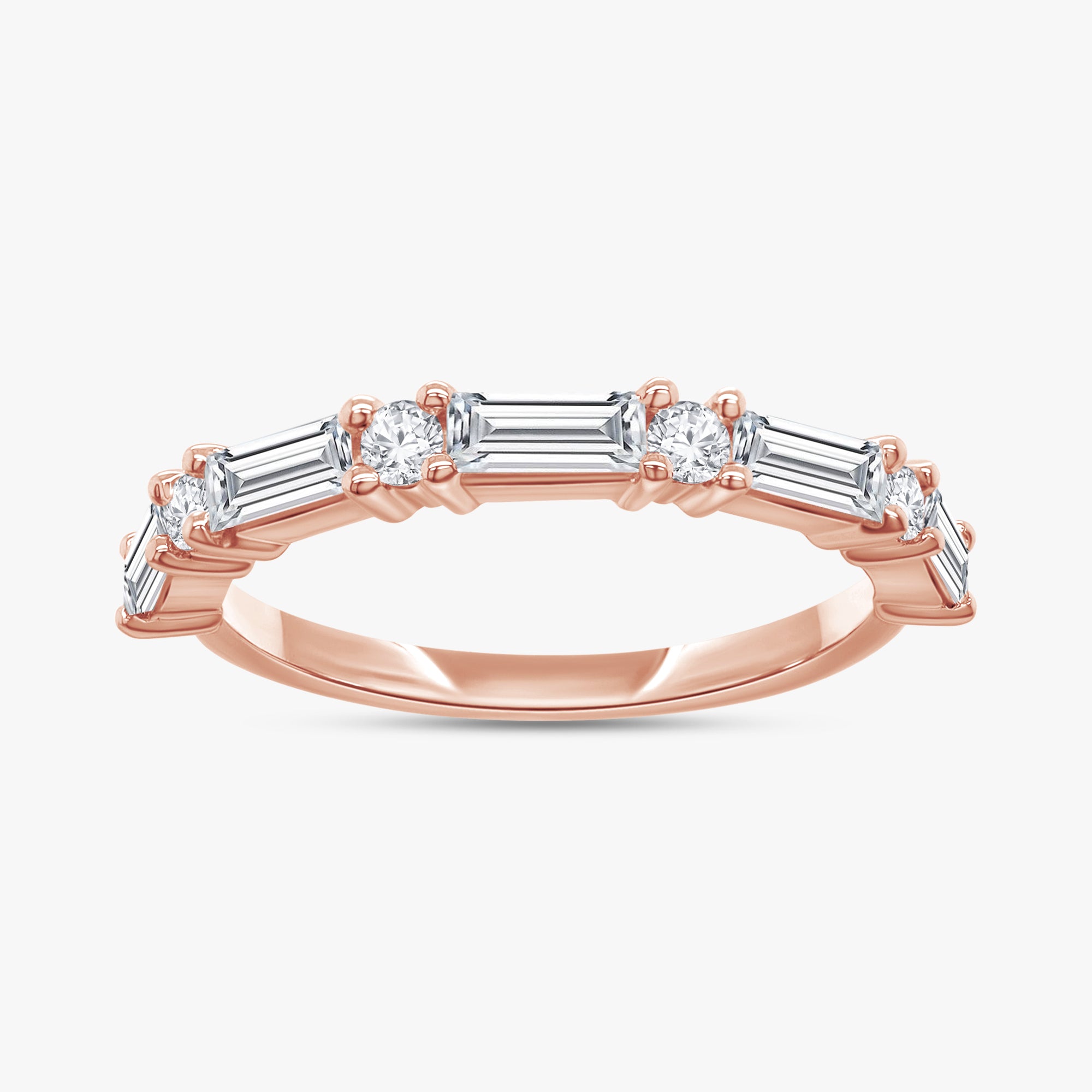 0.60 Carat Baguette and Round Cut Lab Grown Diamond Half Eternity Band Ring