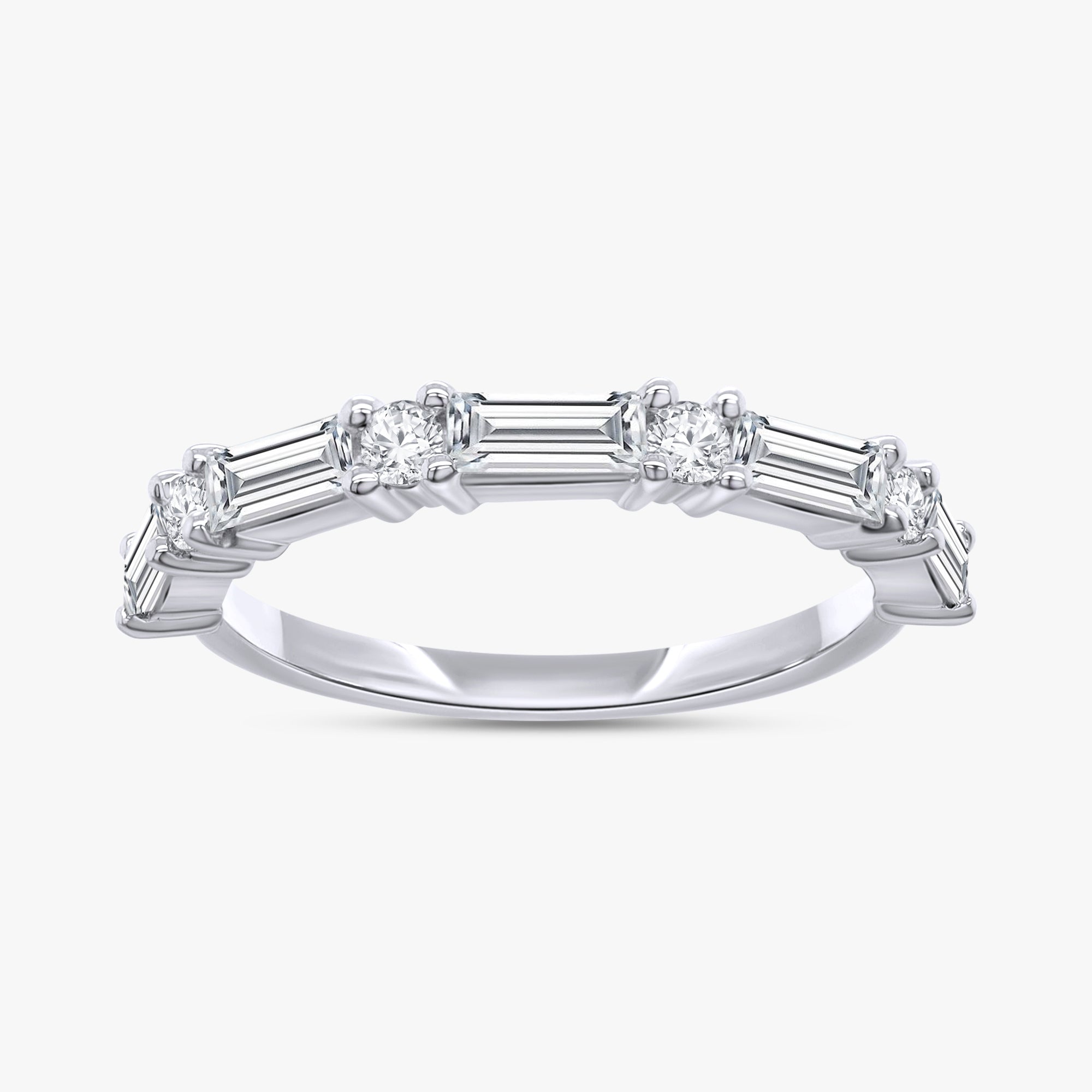 0.60 Carat Baguette and Round Cut Lab Grown Diamond Half Eternity Band Ring