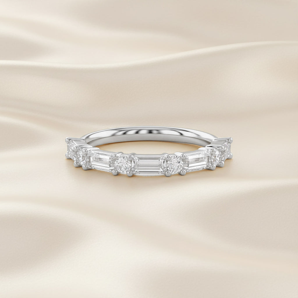 0.60 Carat Baguette and Round Cut Lab Grown Diamond Half Eternity Band Ring