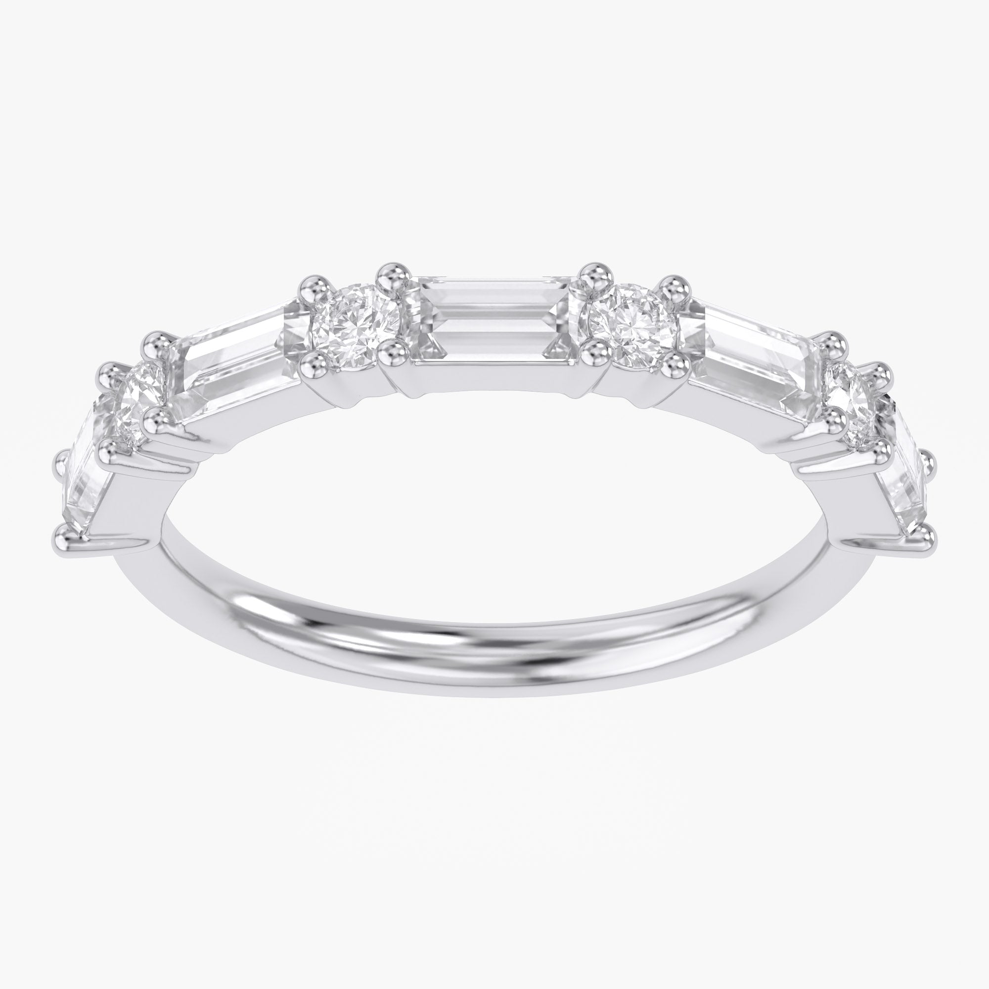 0.60 Carat Baguette and Round Cut Lab Grown Diamond Half Eternity Band Ring
