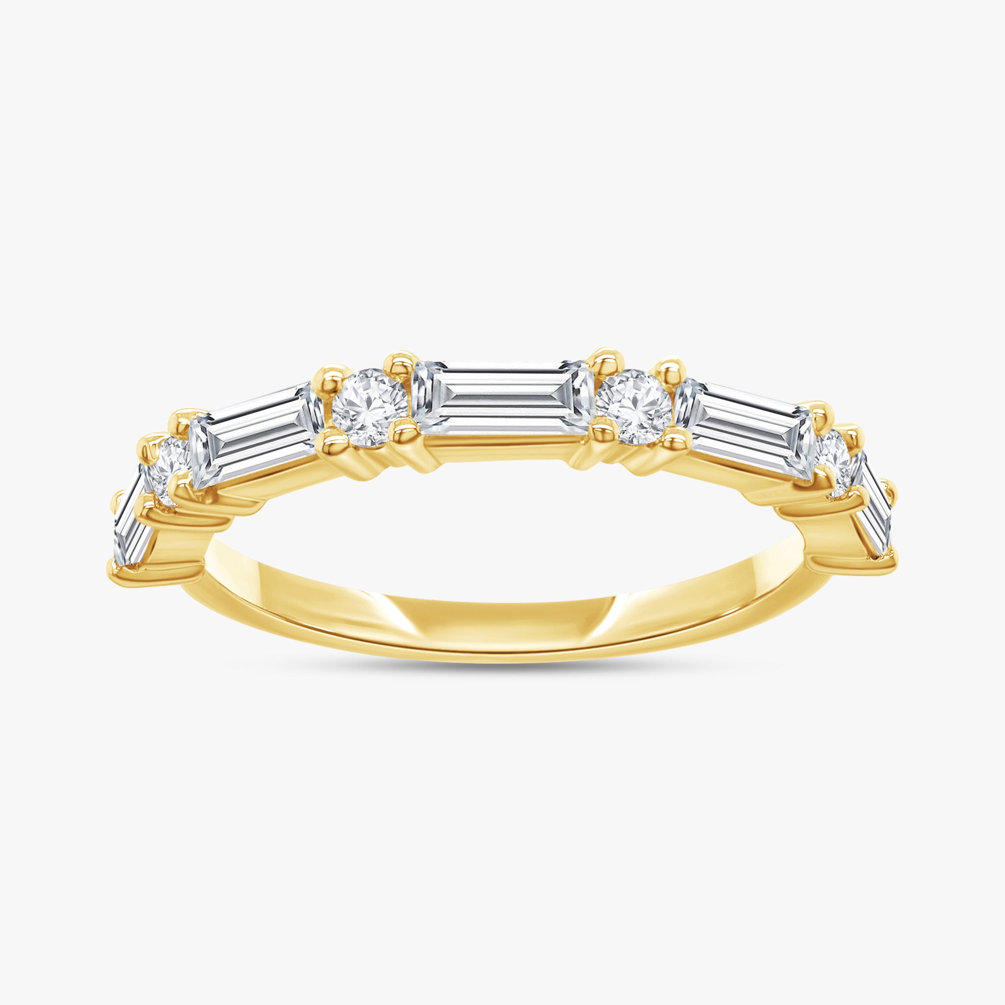 0.60 Carat Baguette and Round Cut Lab Grown Diamond Half Eternity Band Ring