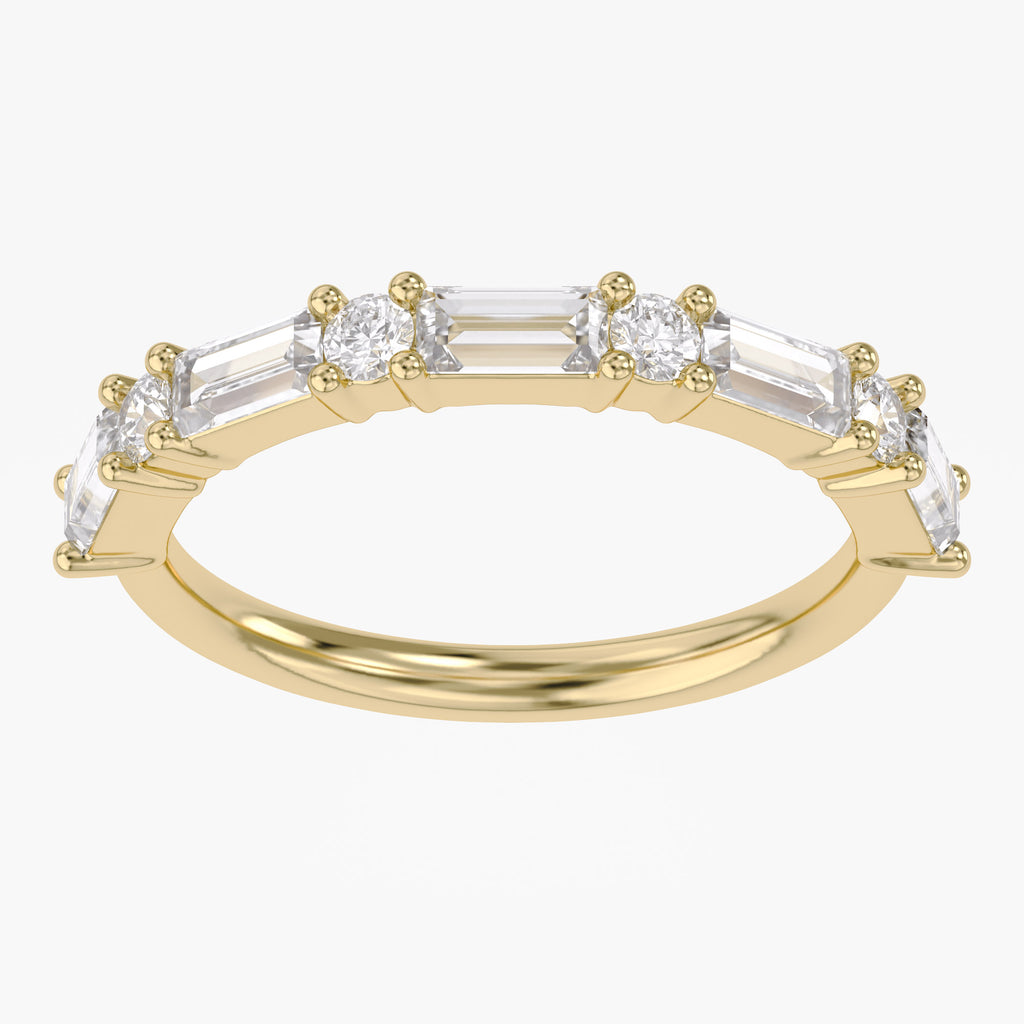 0.60 Carat Baguette and Round Cut Lab Grown Diamond Half Eternity Band Ring