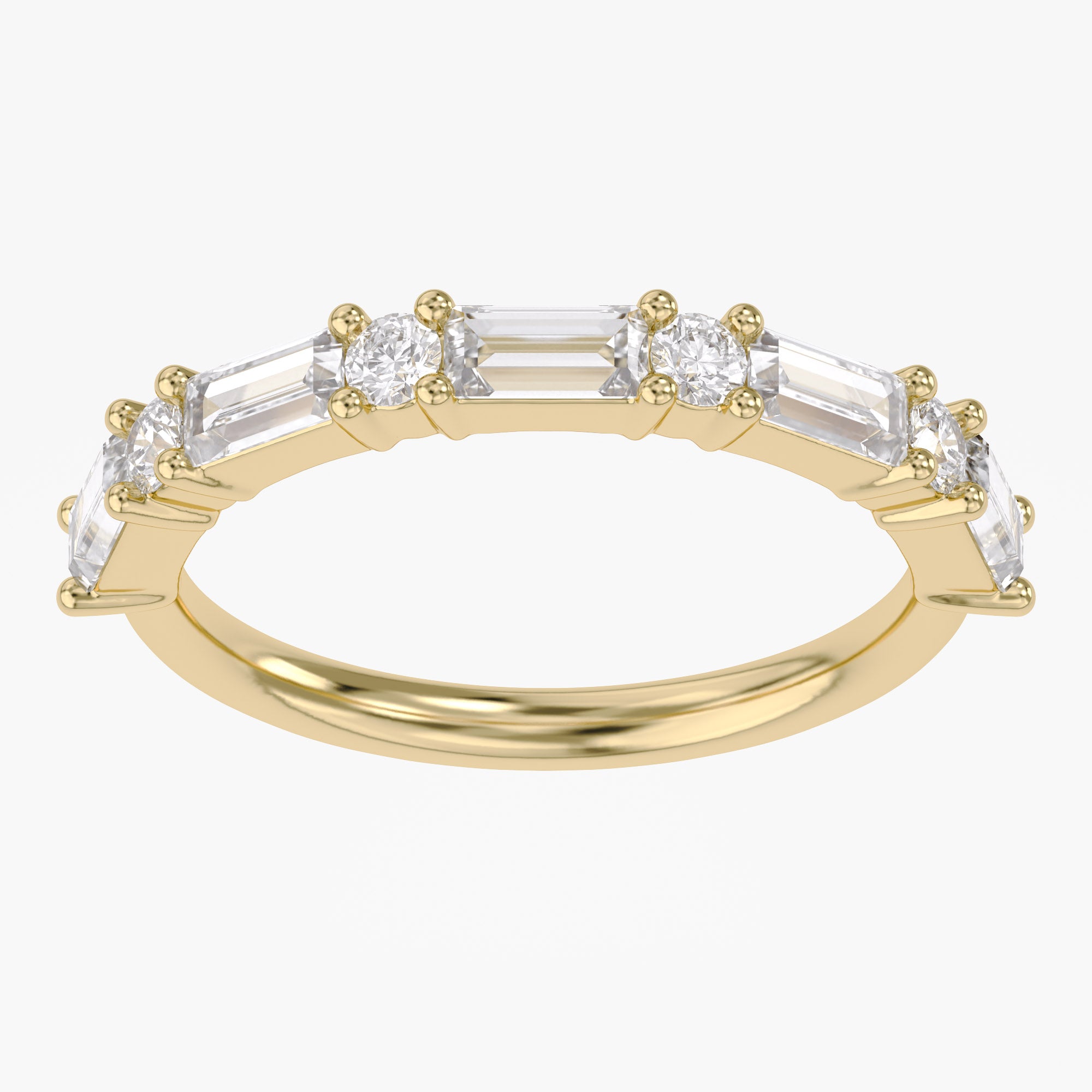 0.60 Carat Baguette and Round Cut Lab Grown Diamond Half Eternity Band Ring