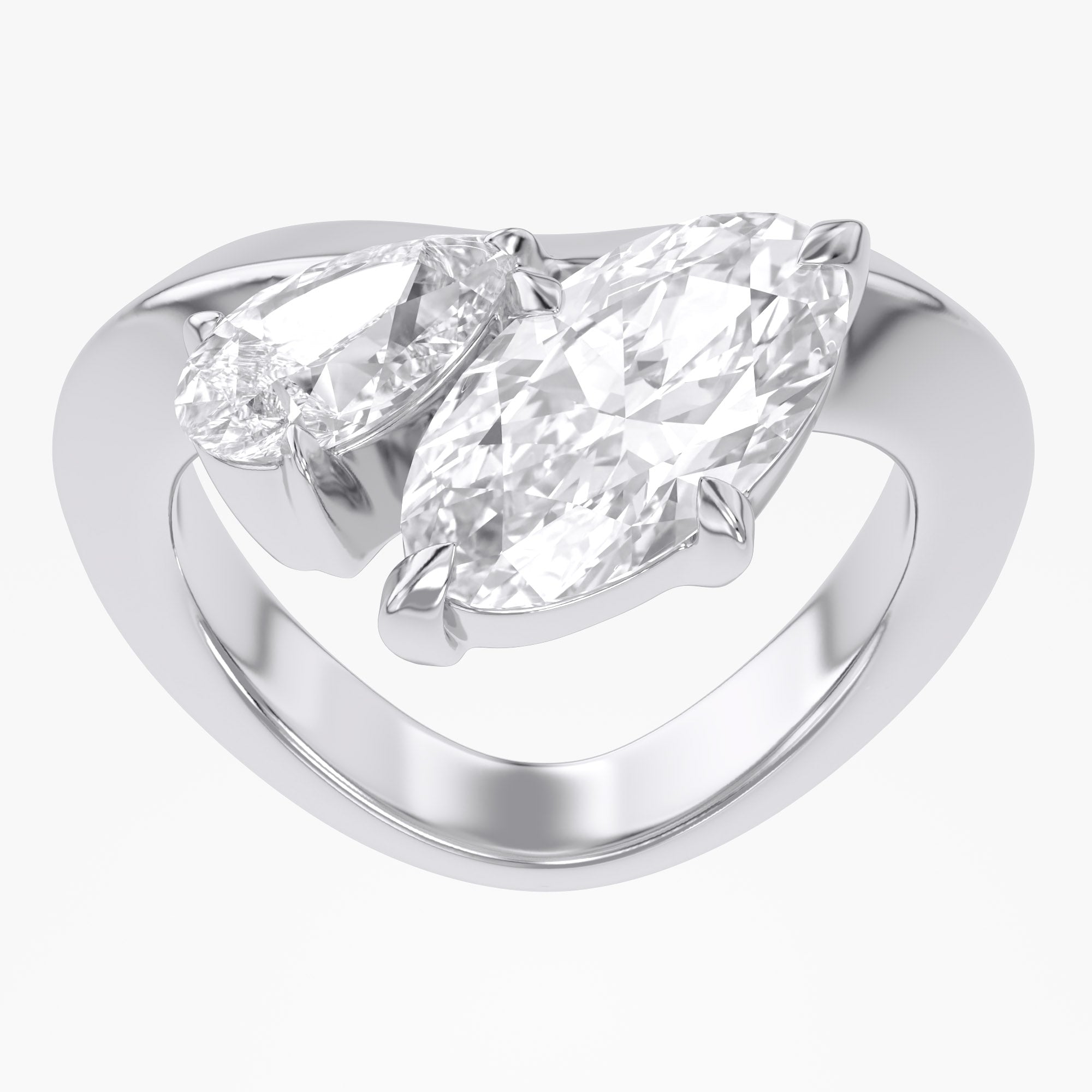 3.50 Carat Oval and Pear Shape Lab Grown Diamond Statement Ring