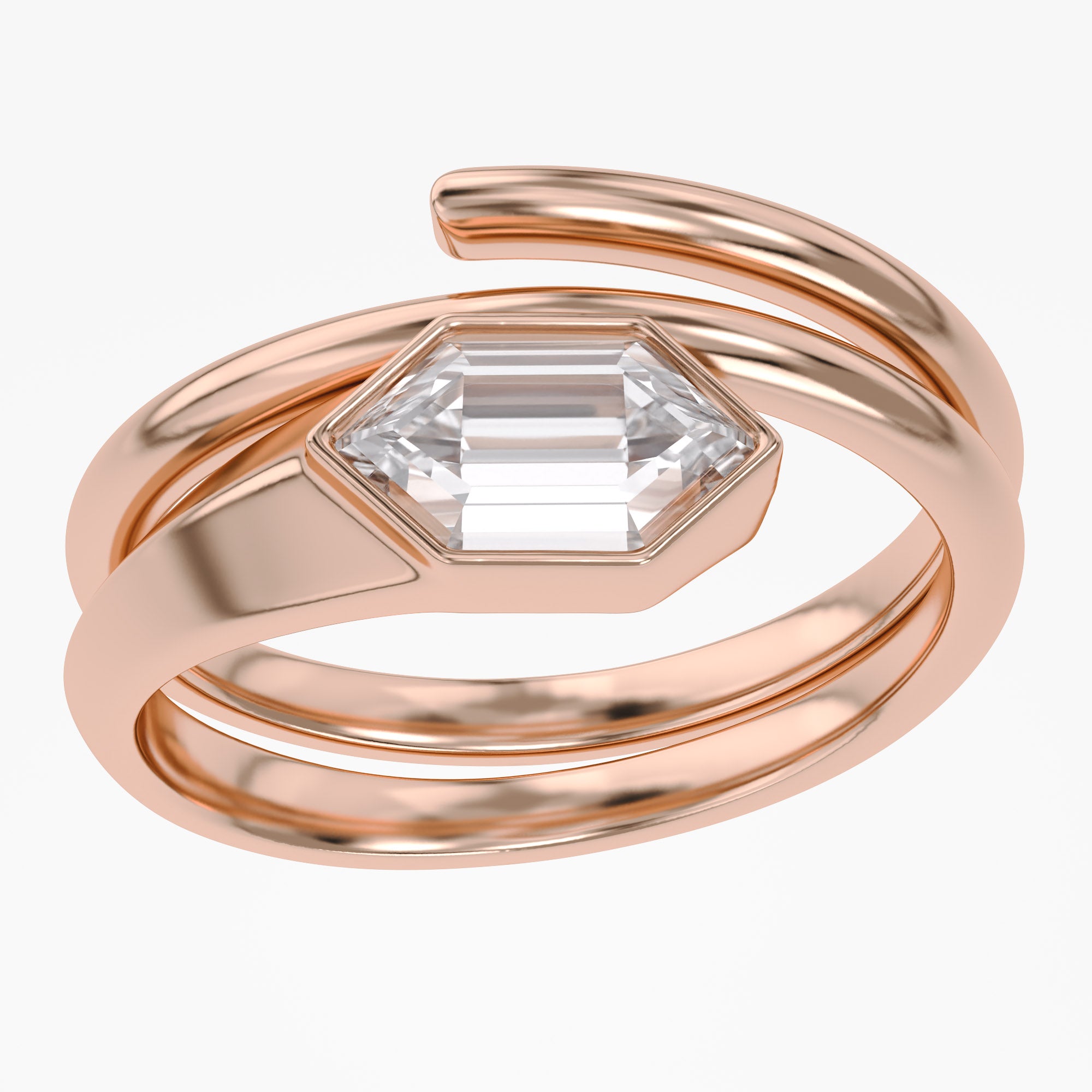 1.60 Carat Step-Cut Hexagon Lab Grown Diamond Solitaire  Ring