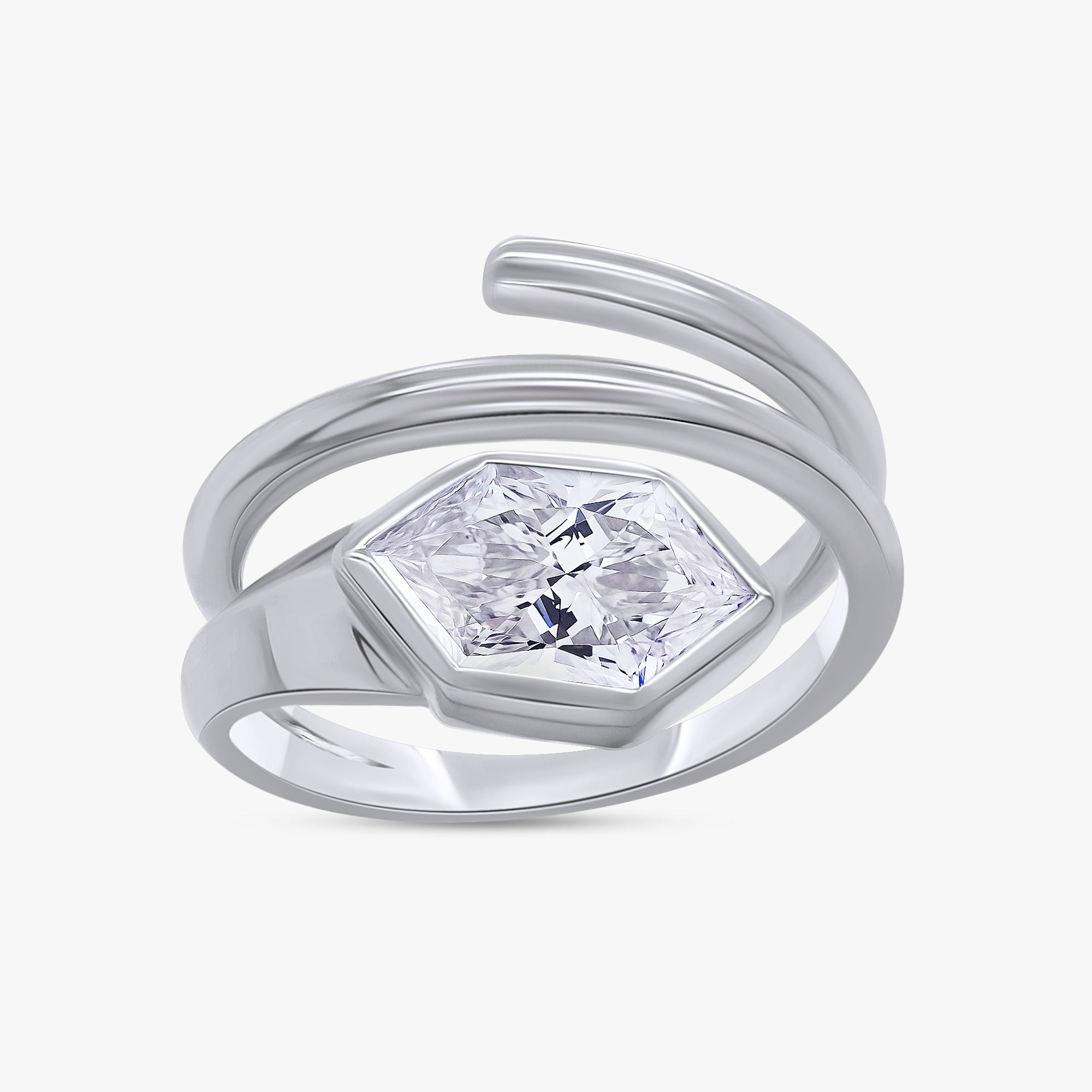 1.60 Carat Step-Cut Hexagon Lab Grown Diamond Solitaire  Ring