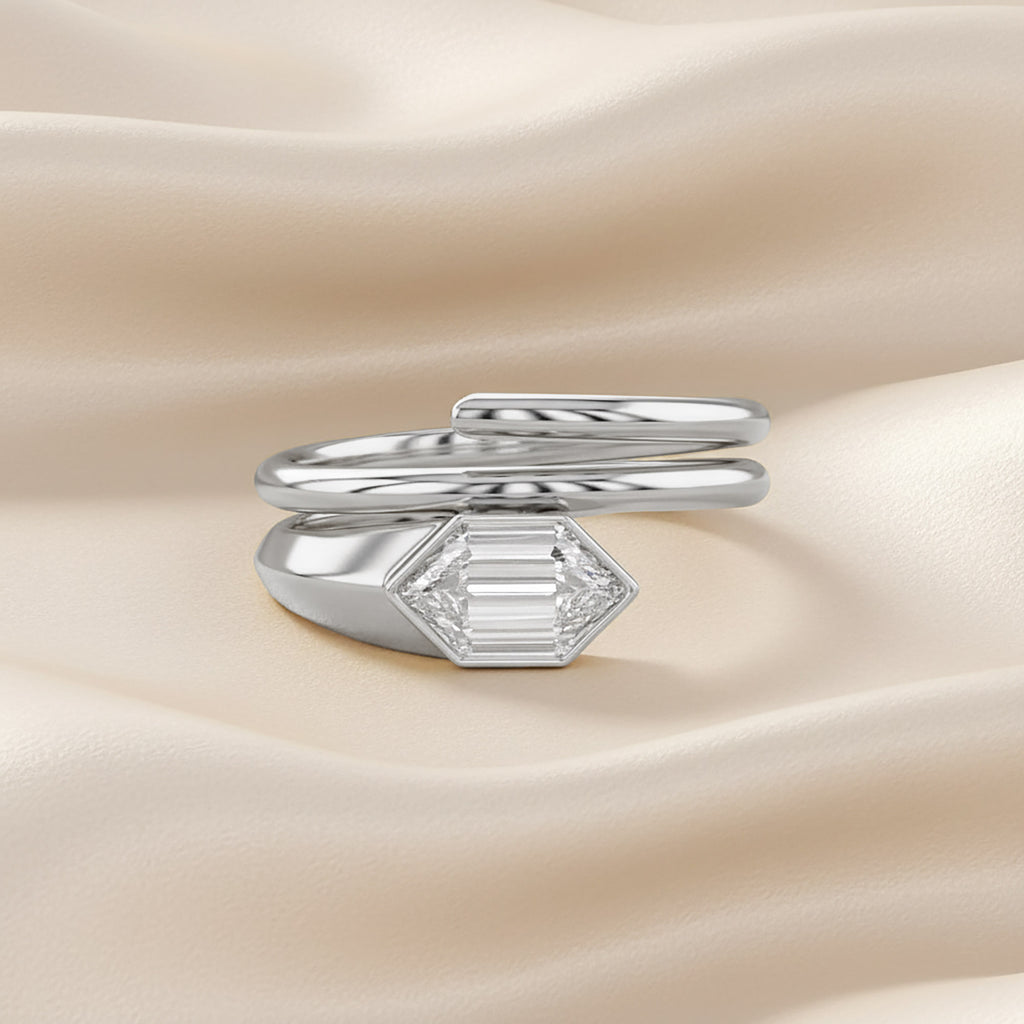 1.60 Carat Step-Cut Hexagon Lab Grown Diamond Solitaire  Ring