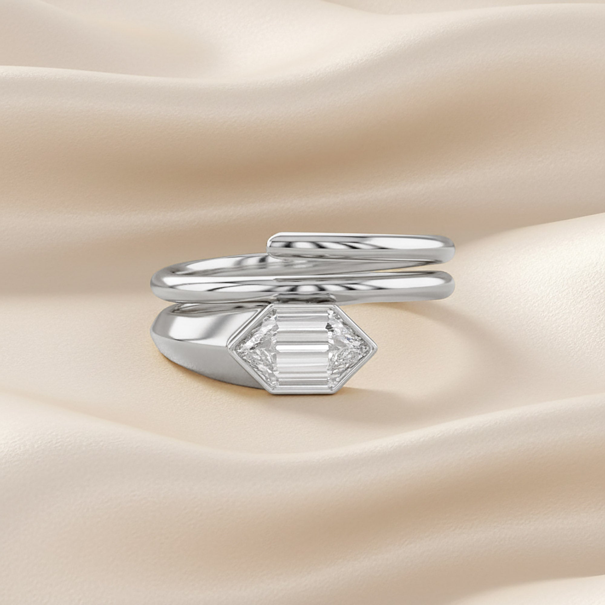 1.60 Carat Step-Cut Hexagon Lab Grown Diamond Solitaire  Ring