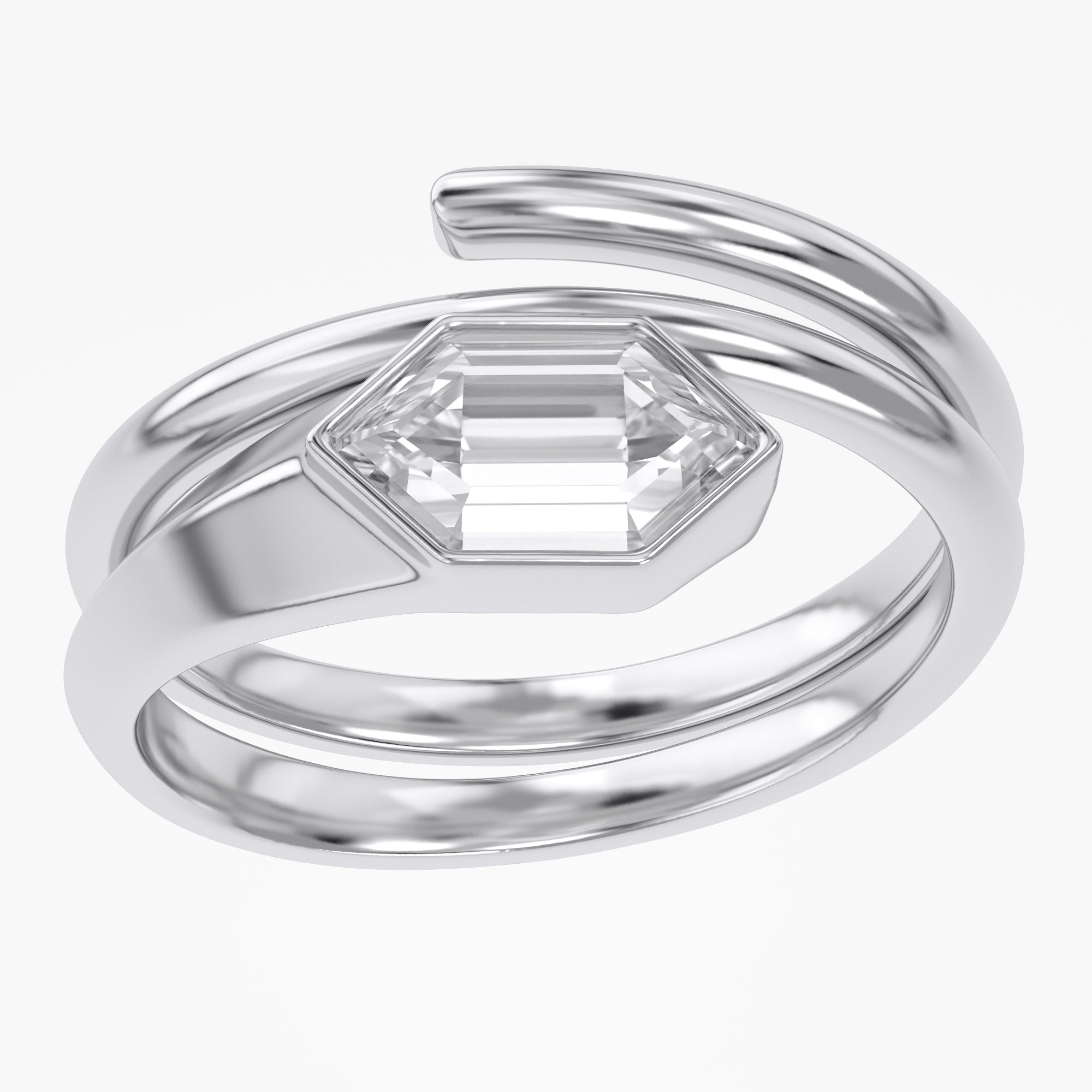 1.60 Carat Step-Cut Hexagon Lab Grown Diamond Solitaire  Ring
