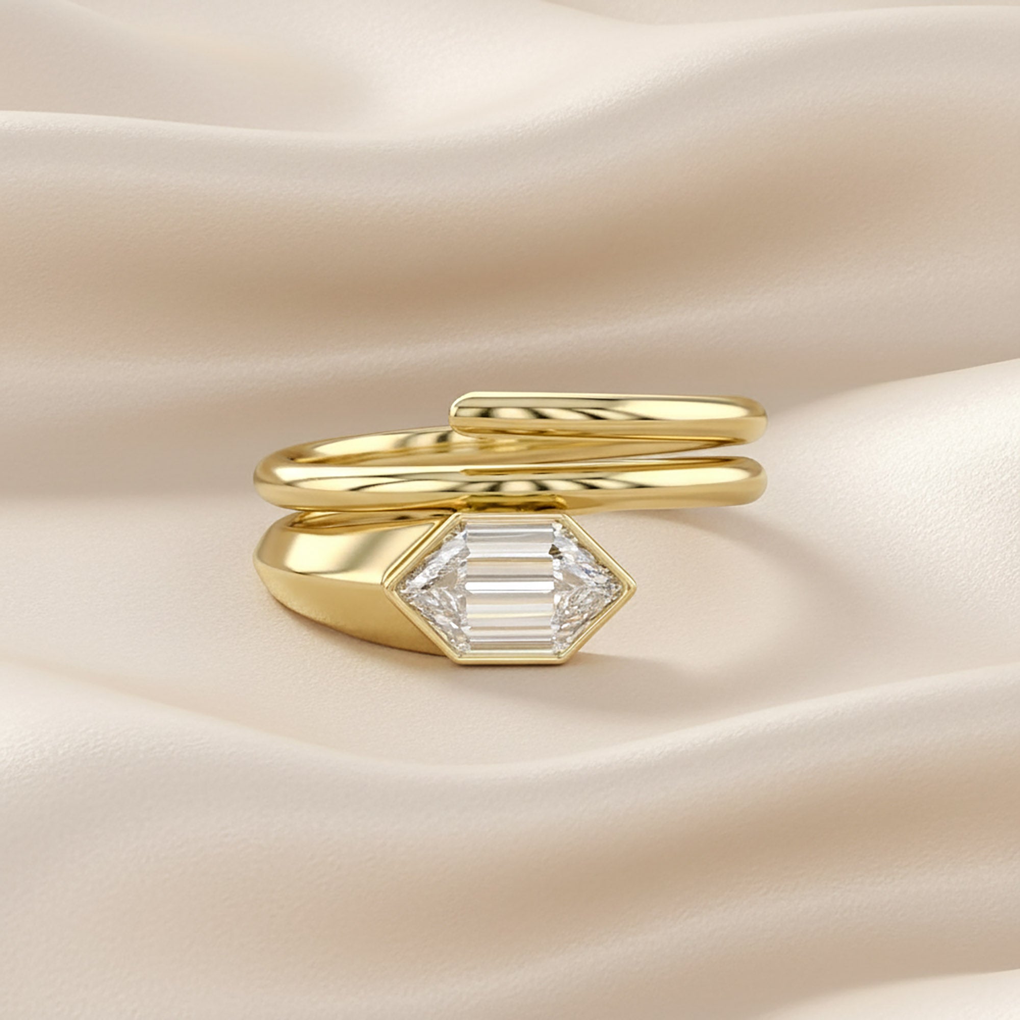 1.60 Carat Step-Cut Hexagon Lab Grown Diamond Solitaire  Ring
