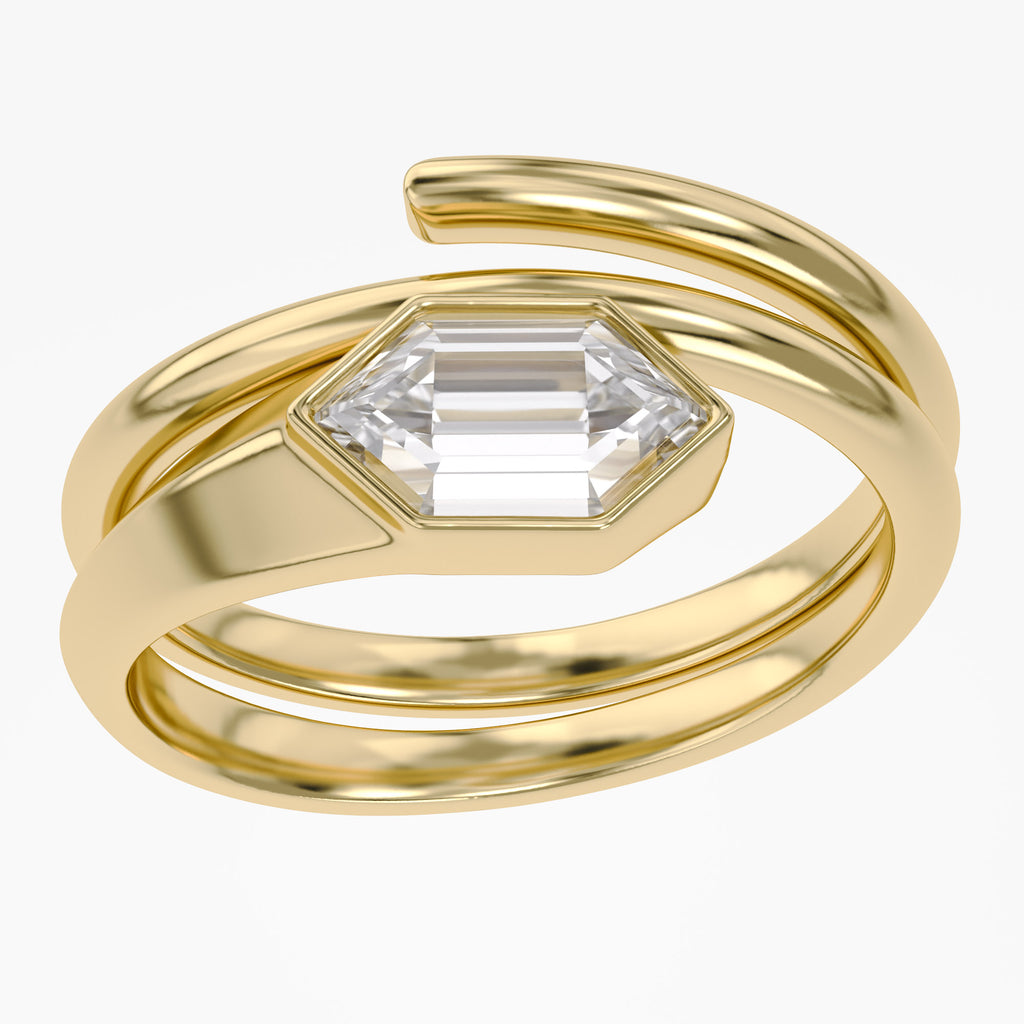 1.60 Carat Step-Cut Hexagon Lab Grown Diamond Solitaire  Ring