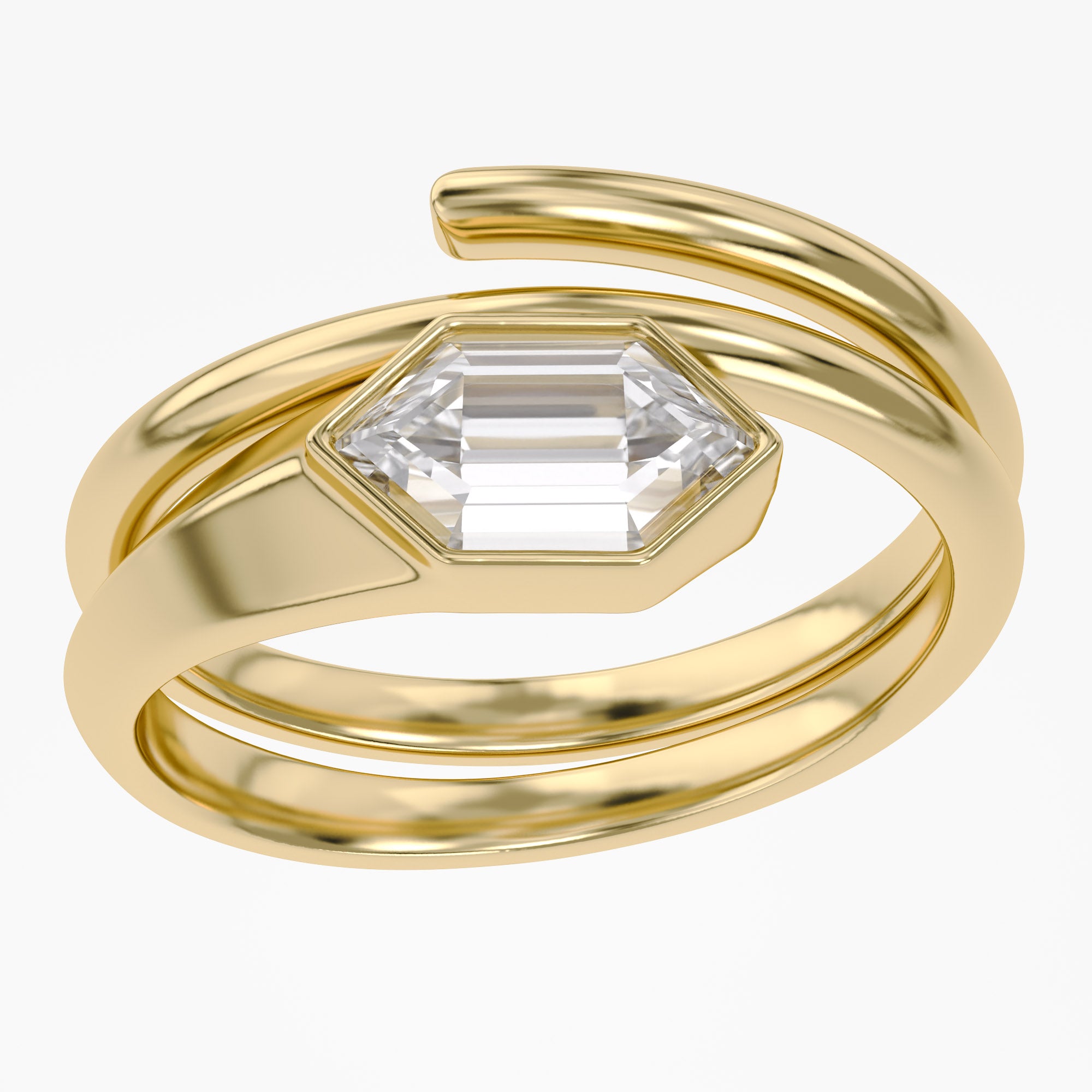 1.60 Carat Step-Cut Hexagon Lab Grown Diamond Solitaire  Ring