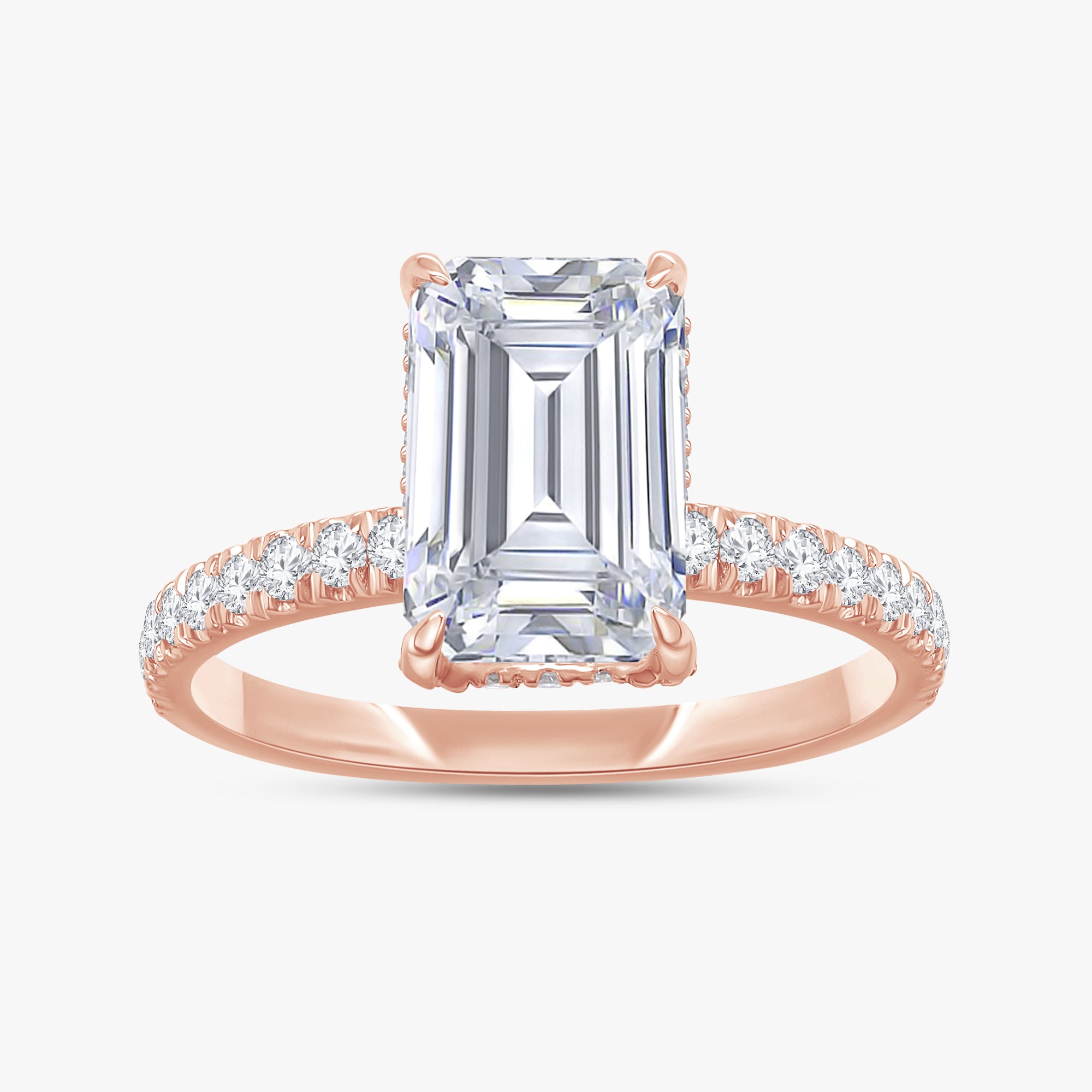 3.00 Carat Emerald and Round Cut Lab Grown Diamond Hidden Halo Ring