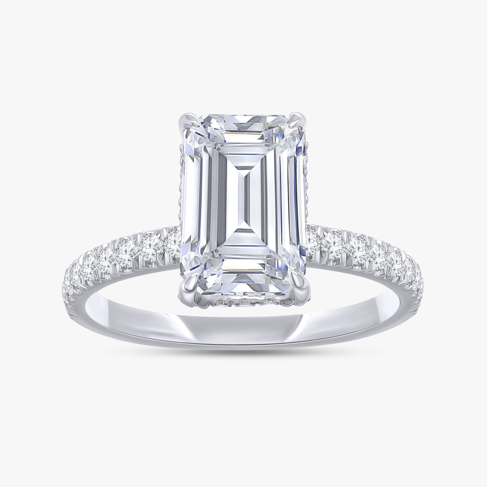 3.00 Carat Emerald and Round Cut Lab Grown Diamond Hidden Halo Ring