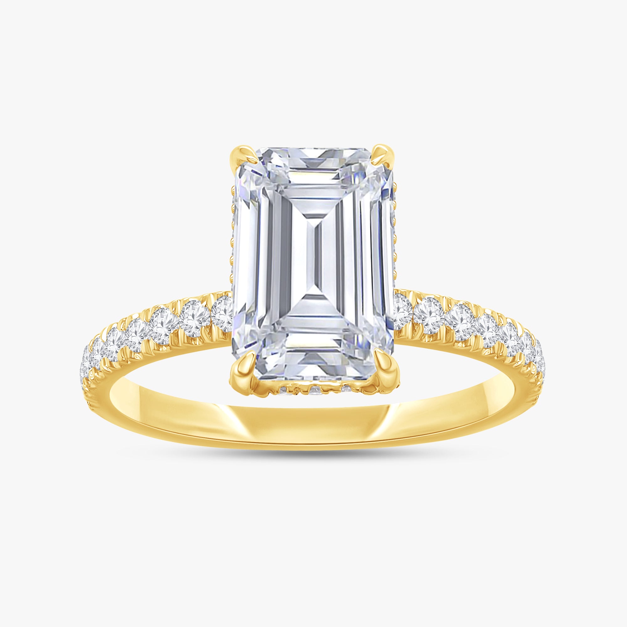 3.00 Carat Emerald and Round Cut Lab Grown Diamond Hidden Halo Ring