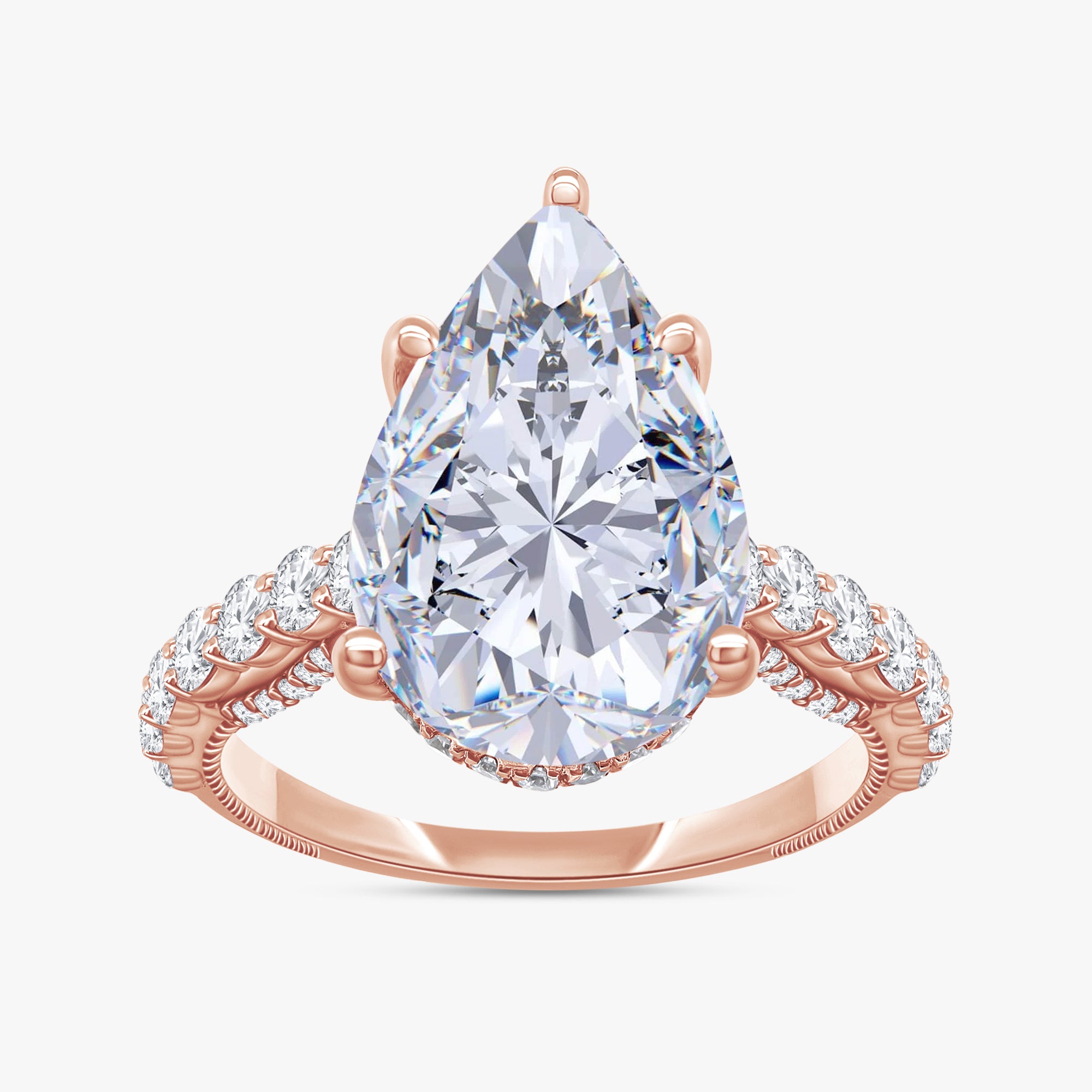 6.00 Carat Pear and Round Cut Lab Grown Diamond Hidden Halo Engagement Ring