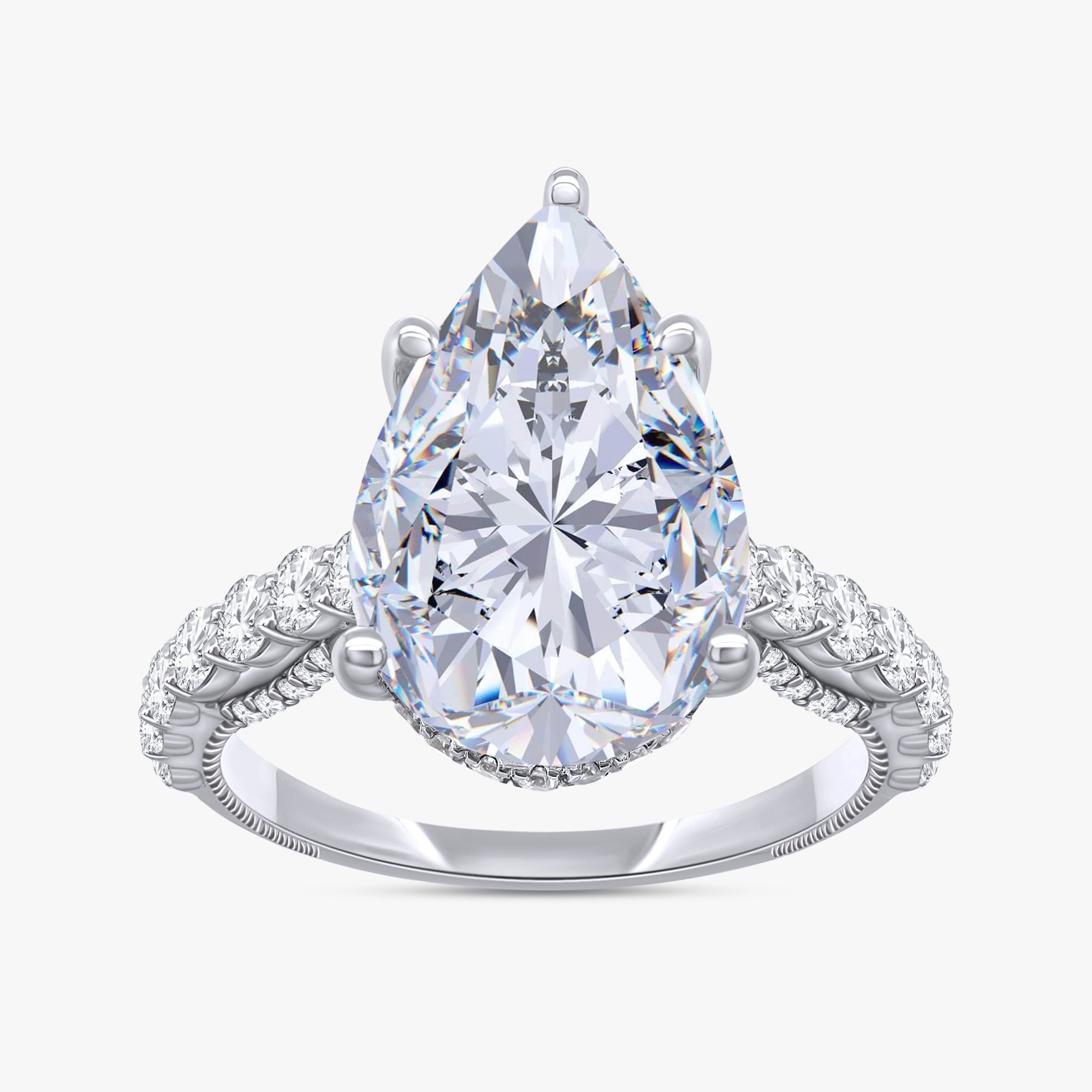 6.00 Carat Pear and Round Cut Lab Grown Diamond Hidden Halo Engagement Ring
