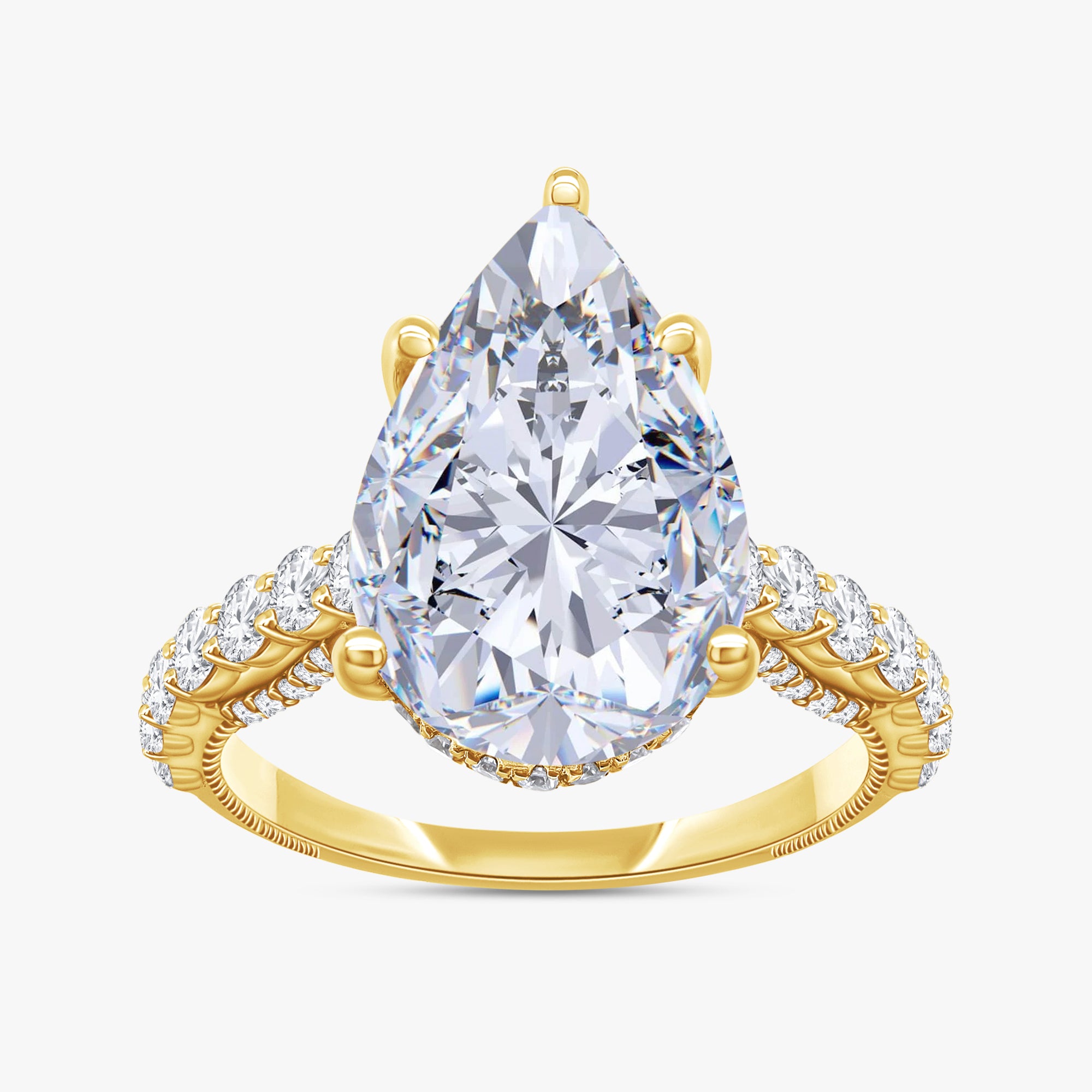 6.00 Carat Pear and Round Cut Lab Grown Diamond Hidden Halo Engagement Ring