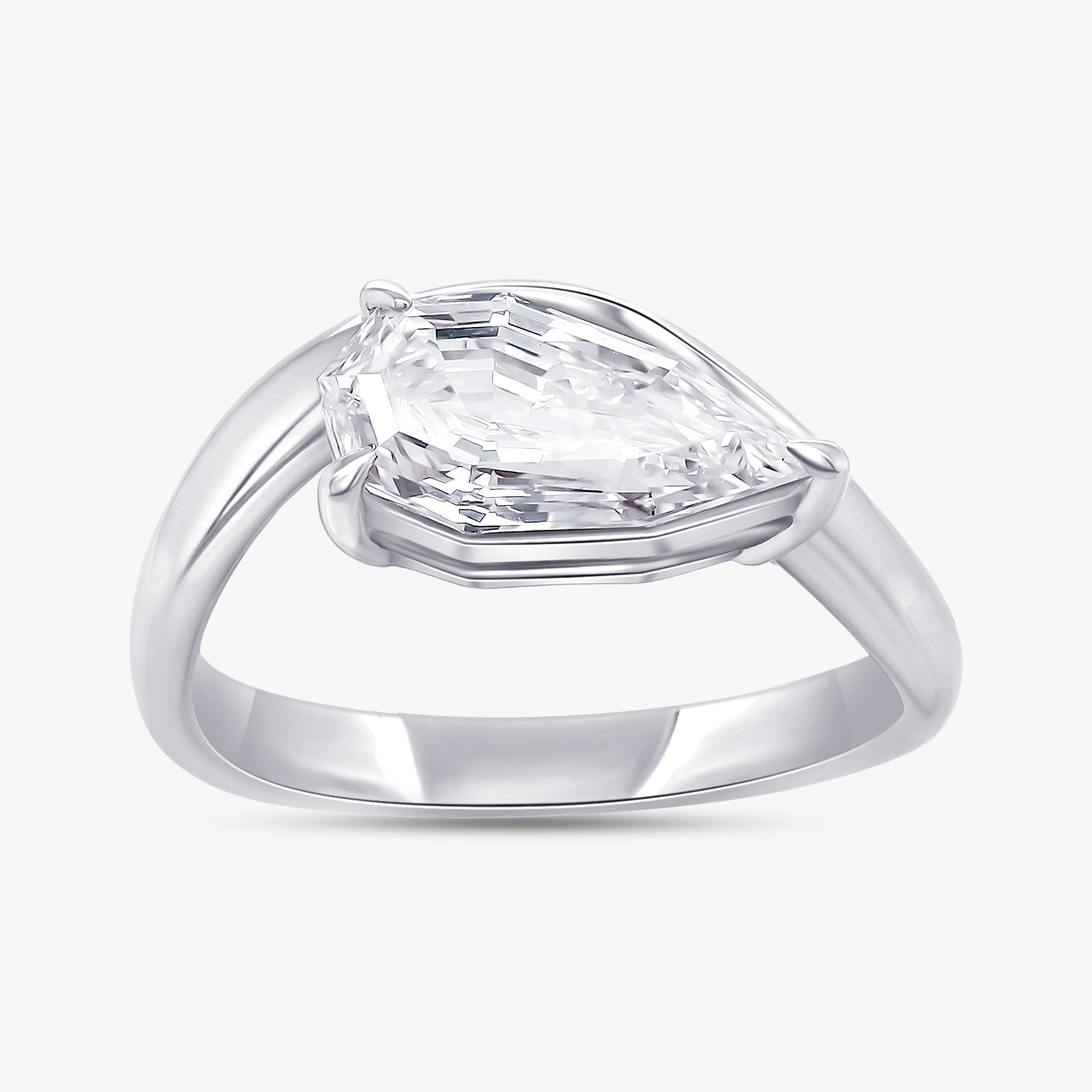 1.50 Carat Pear Shape Lab Grown Step Cut Diamond Ring