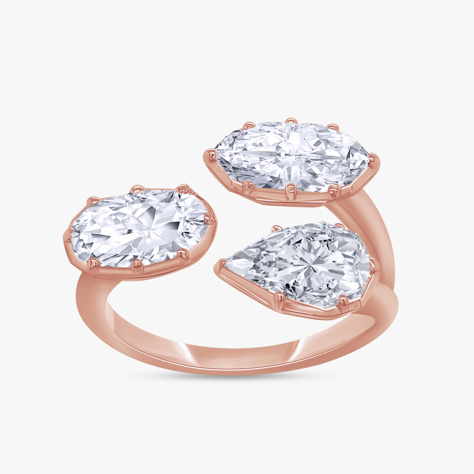 3.00 Carat Lab Grown Diamond 3-Stone Toi et Moi Engagement Ring
