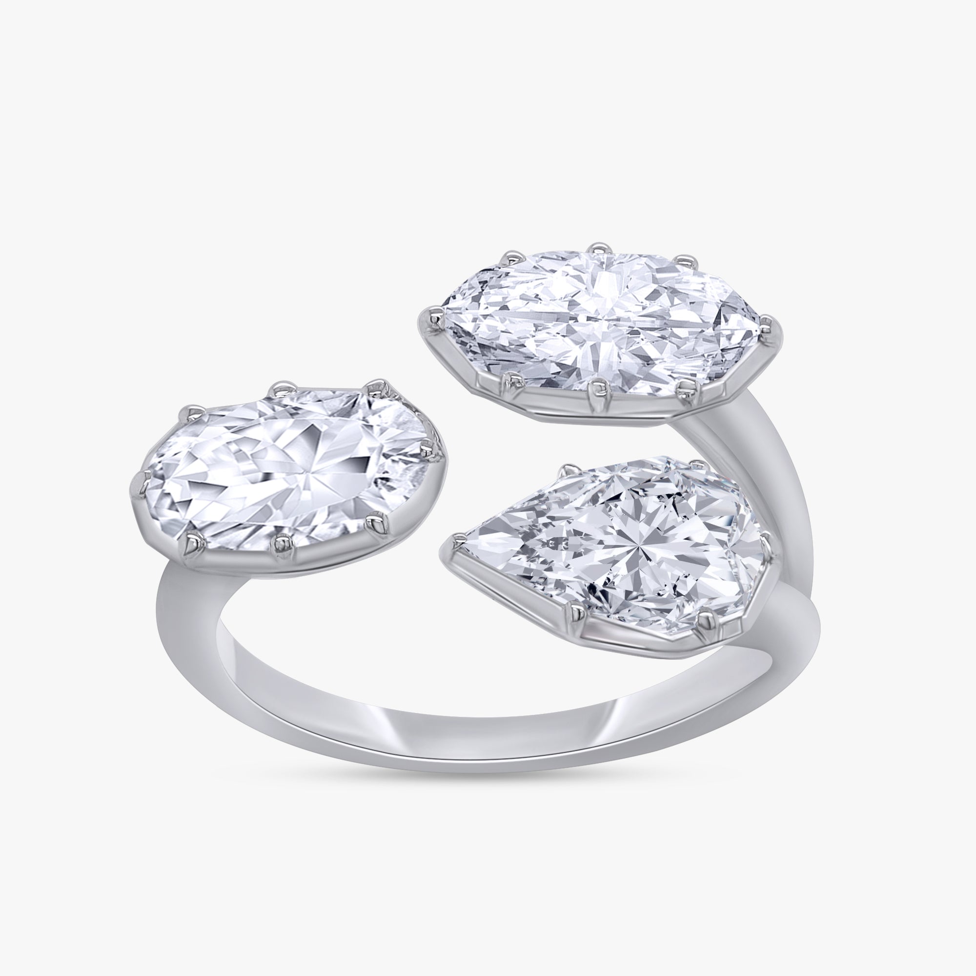 3.00 Carat Lab Grown Diamond 3-Stone Toi et Moi Engagement Ring