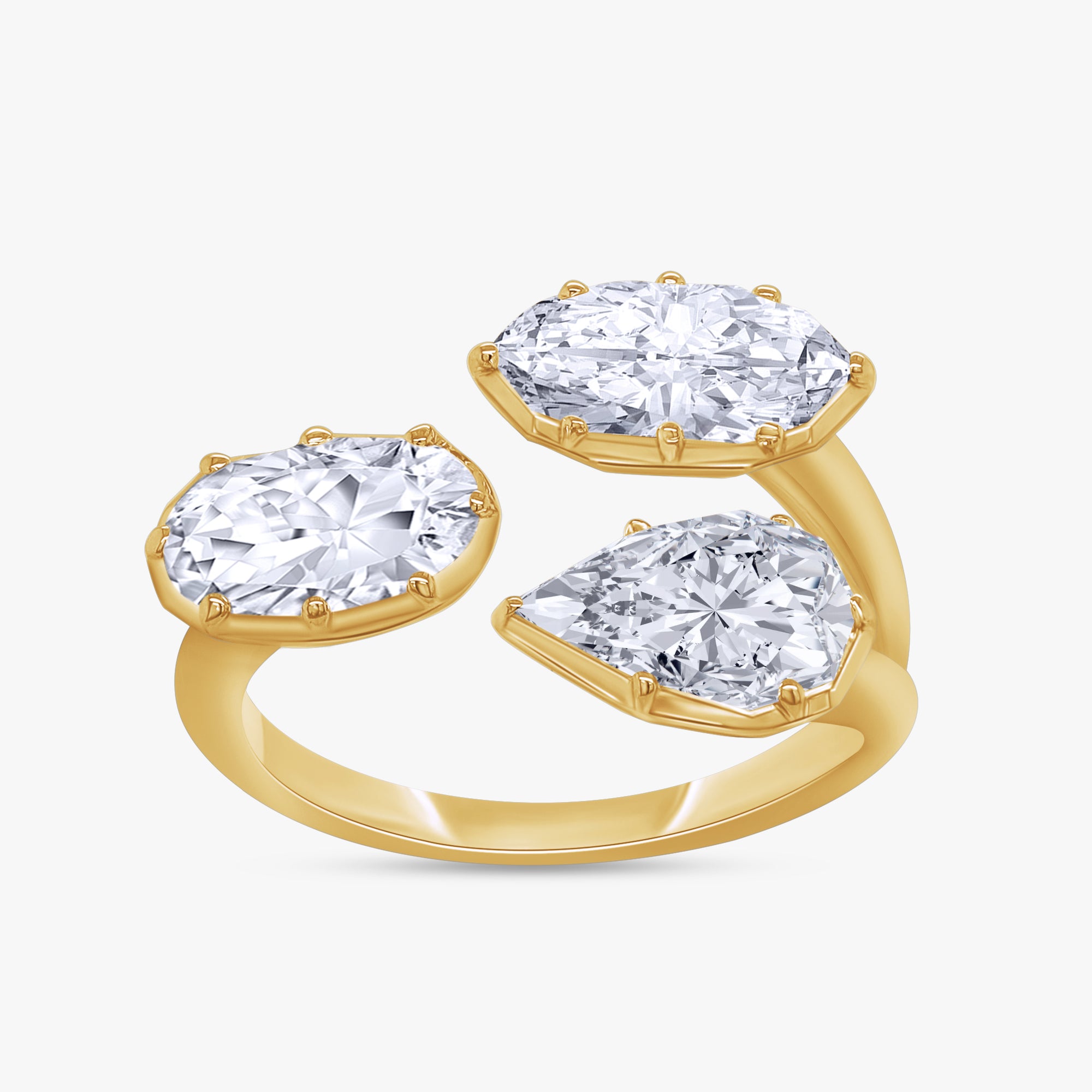 3.00 Carat Lab Grown Diamond 3-Stone Toi et Moi Engagement Ring