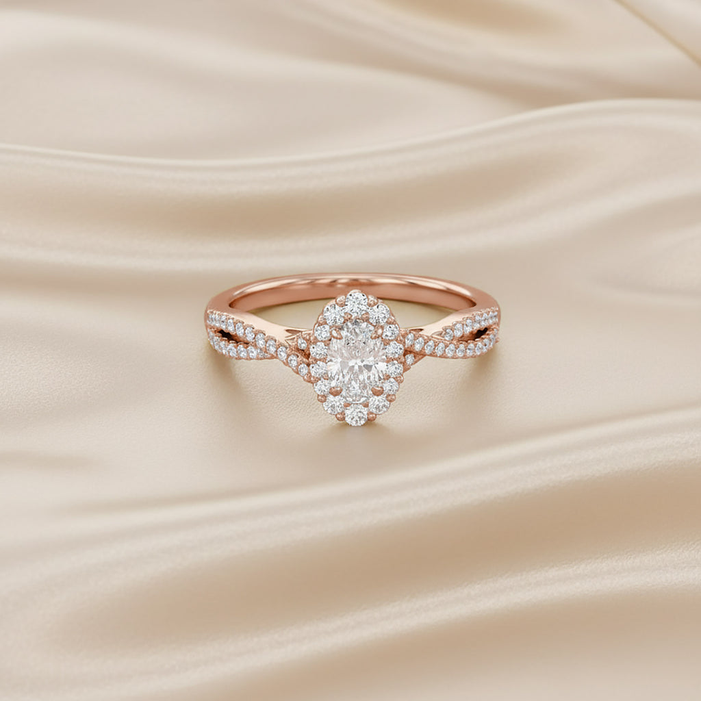 0.55 Carat Oval and Round Cut Lab Grown Diamond Halo Engagement Ring