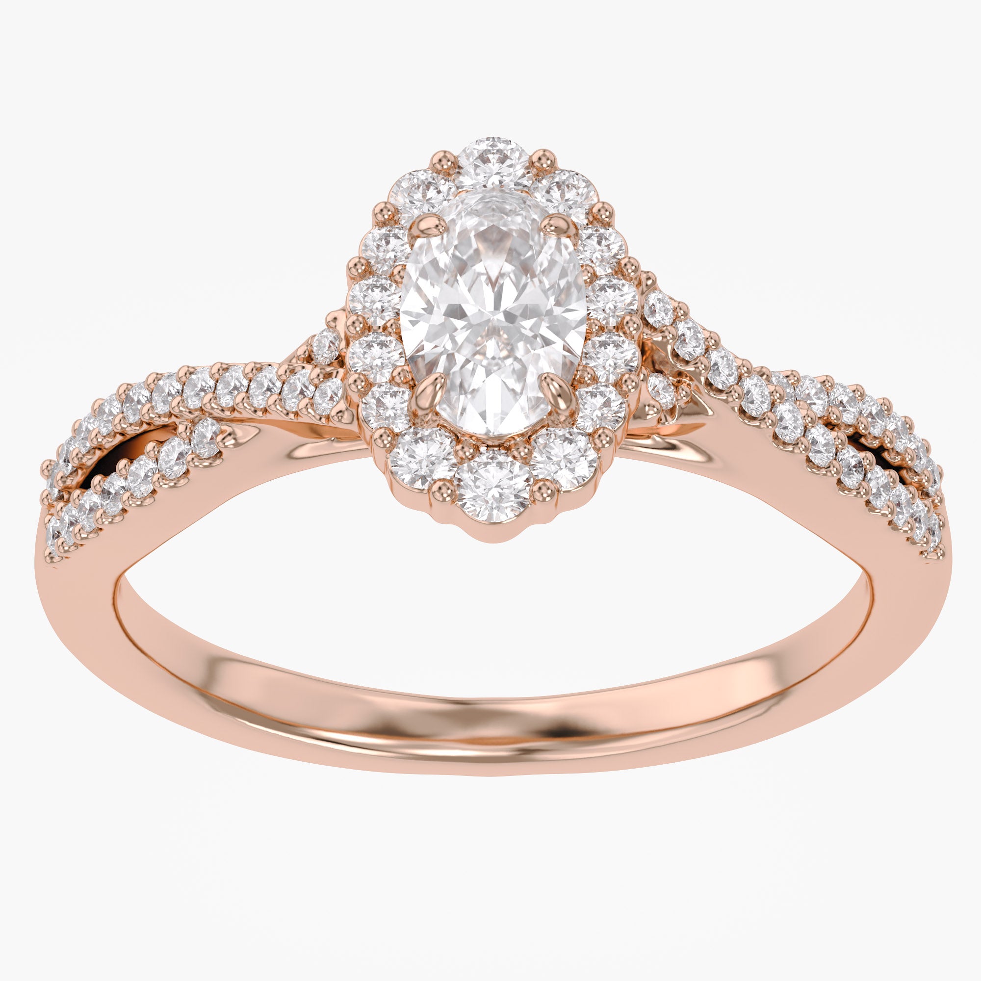 0.55 Carat Oval and Round Cut Lab Grown Diamond Halo Engagement Ring