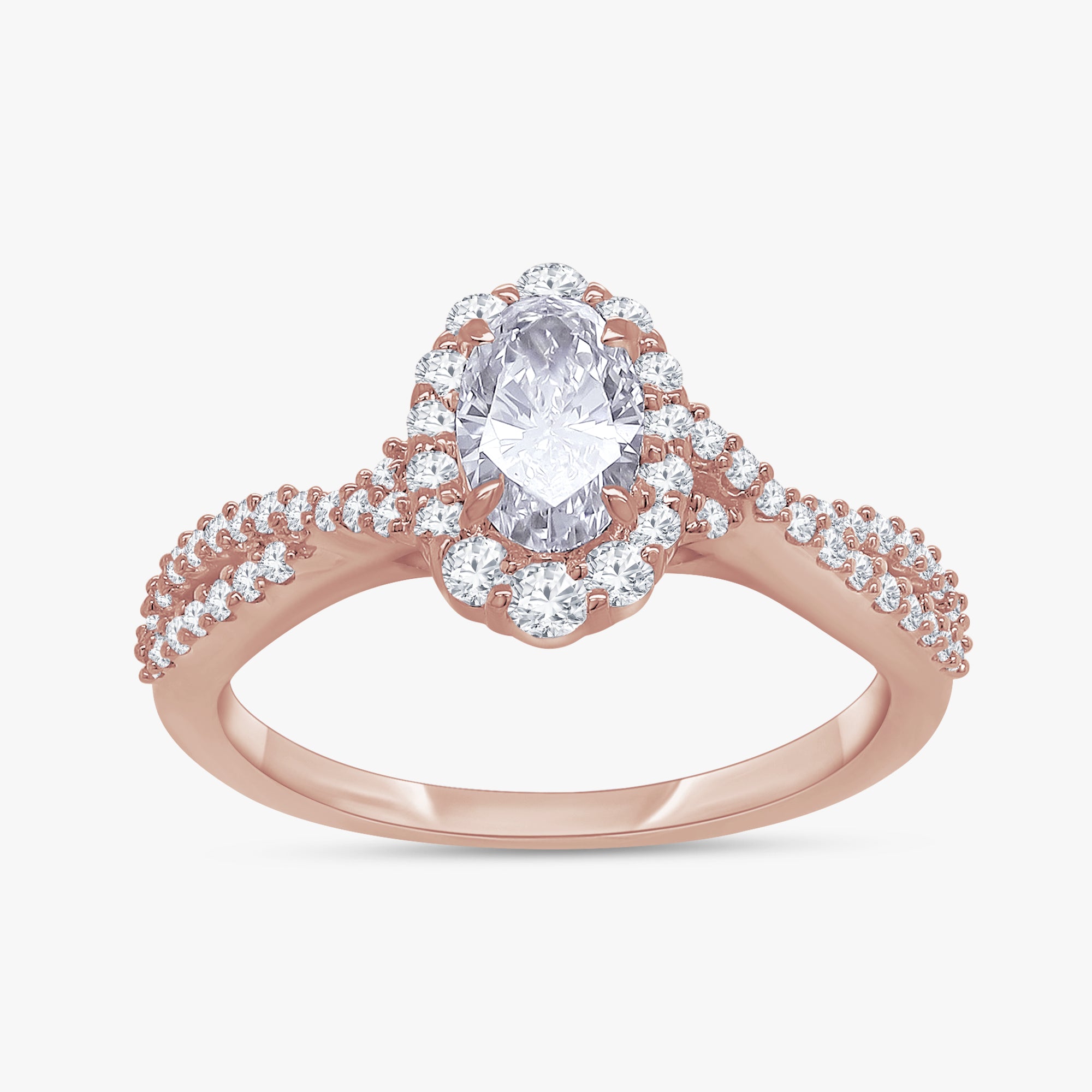 0.55 Carat Oval and Round Cut Lab Grown Diamond Halo Engagement Ring