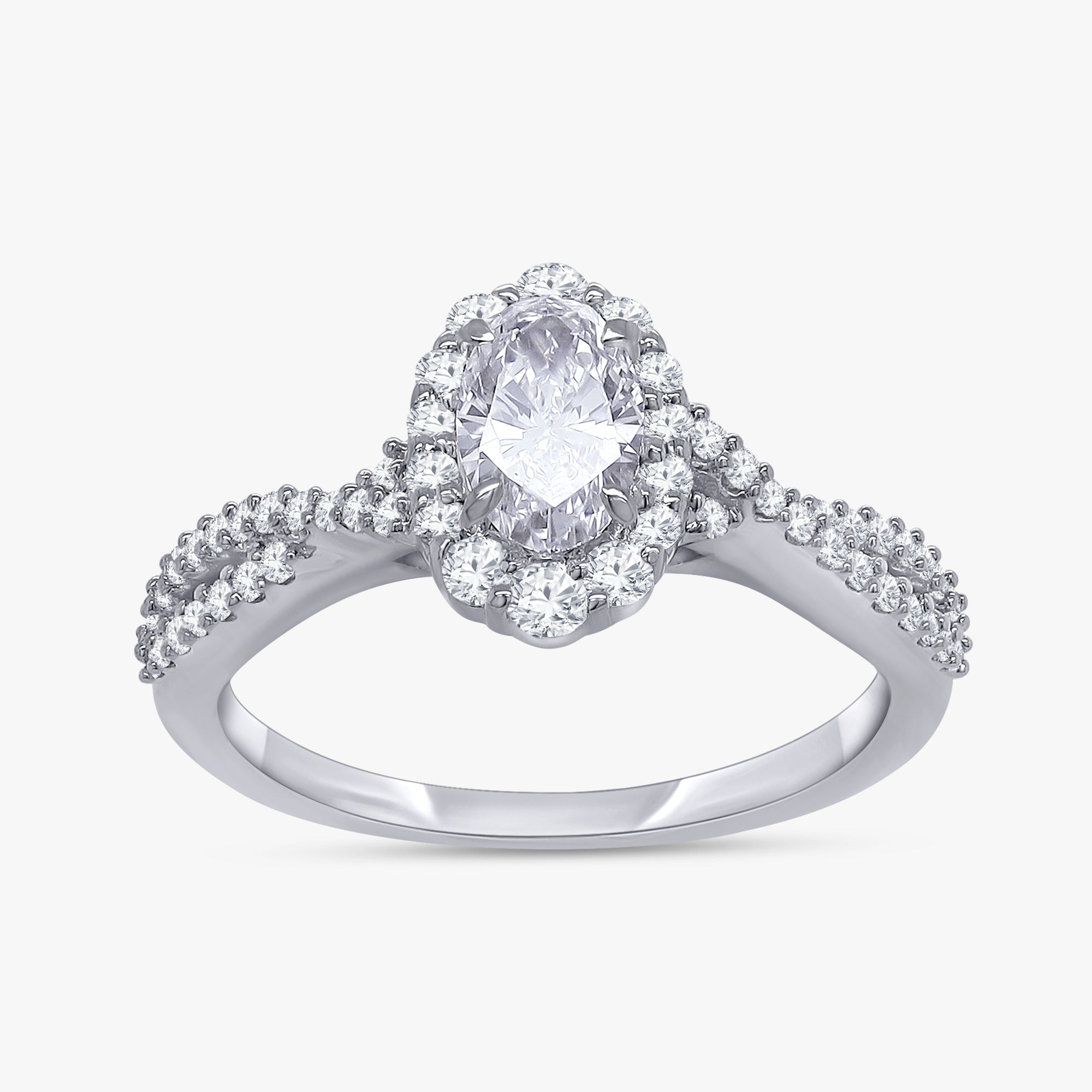 0.55 Carat Oval and Round Cut Lab Grown Diamond Halo Engagement Ring