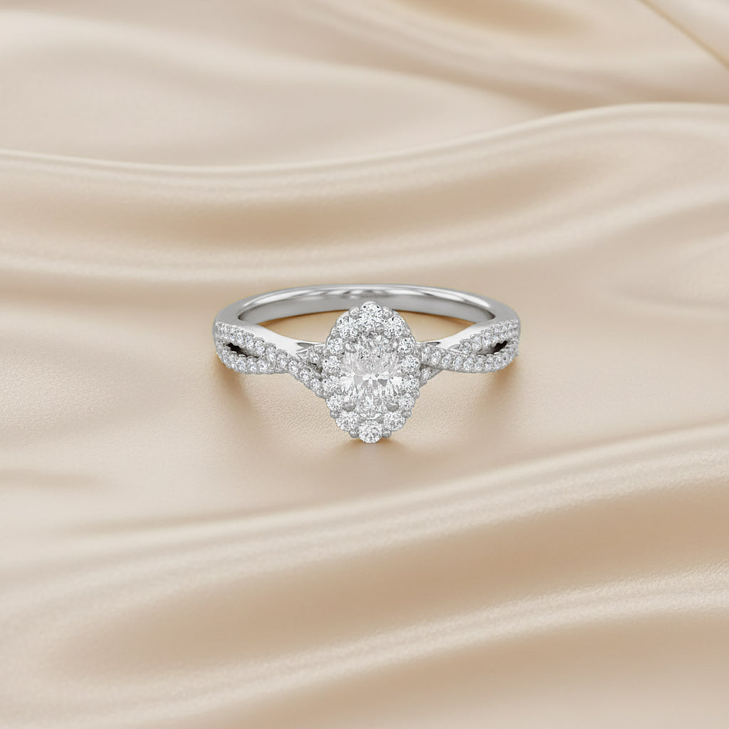 0.55 Carat Oval and Round Cut Lab Grown Diamond Halo Engagement Ring