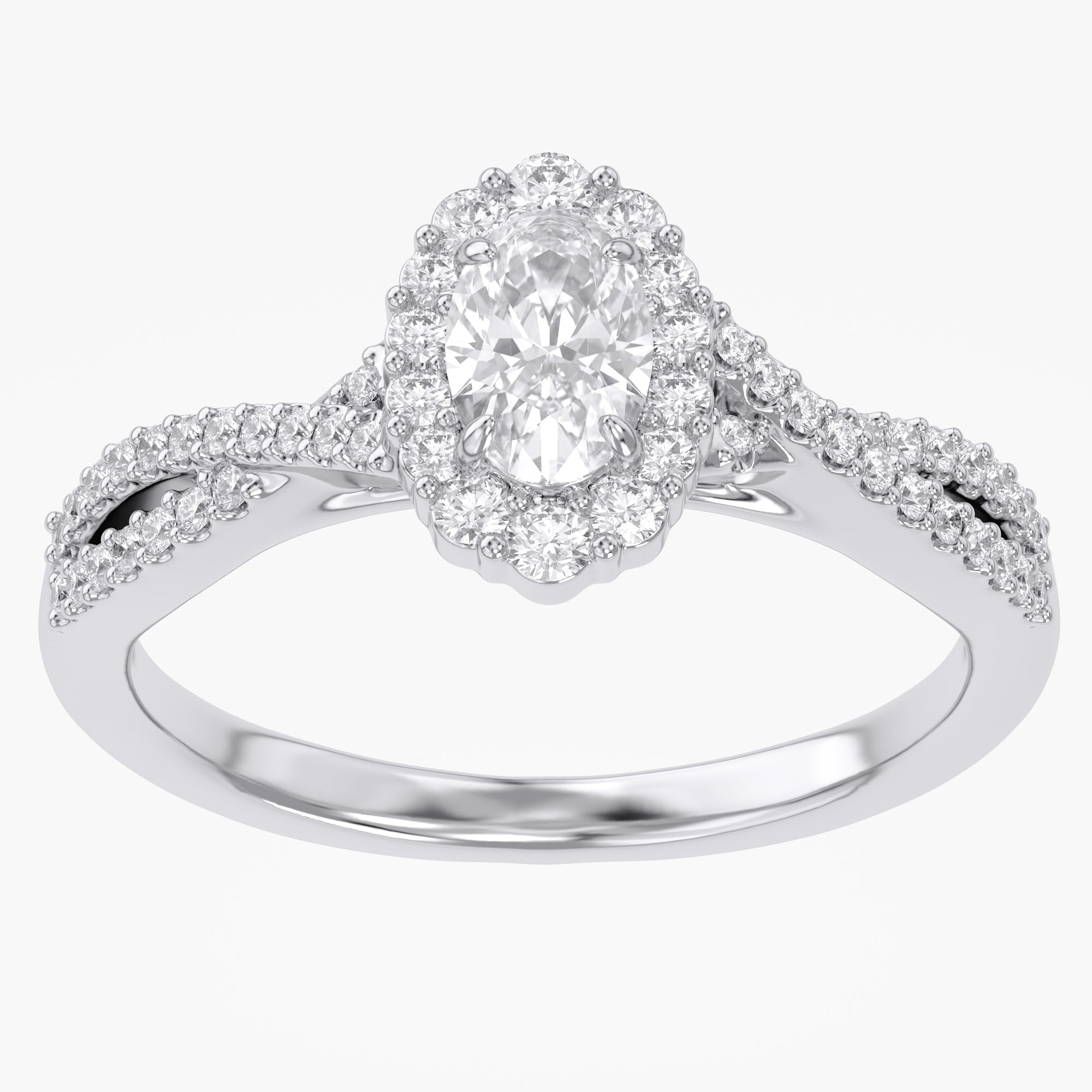 0.55 Carat Oval and Round Cut Lab Grown Diamond Halo Engagement Ring