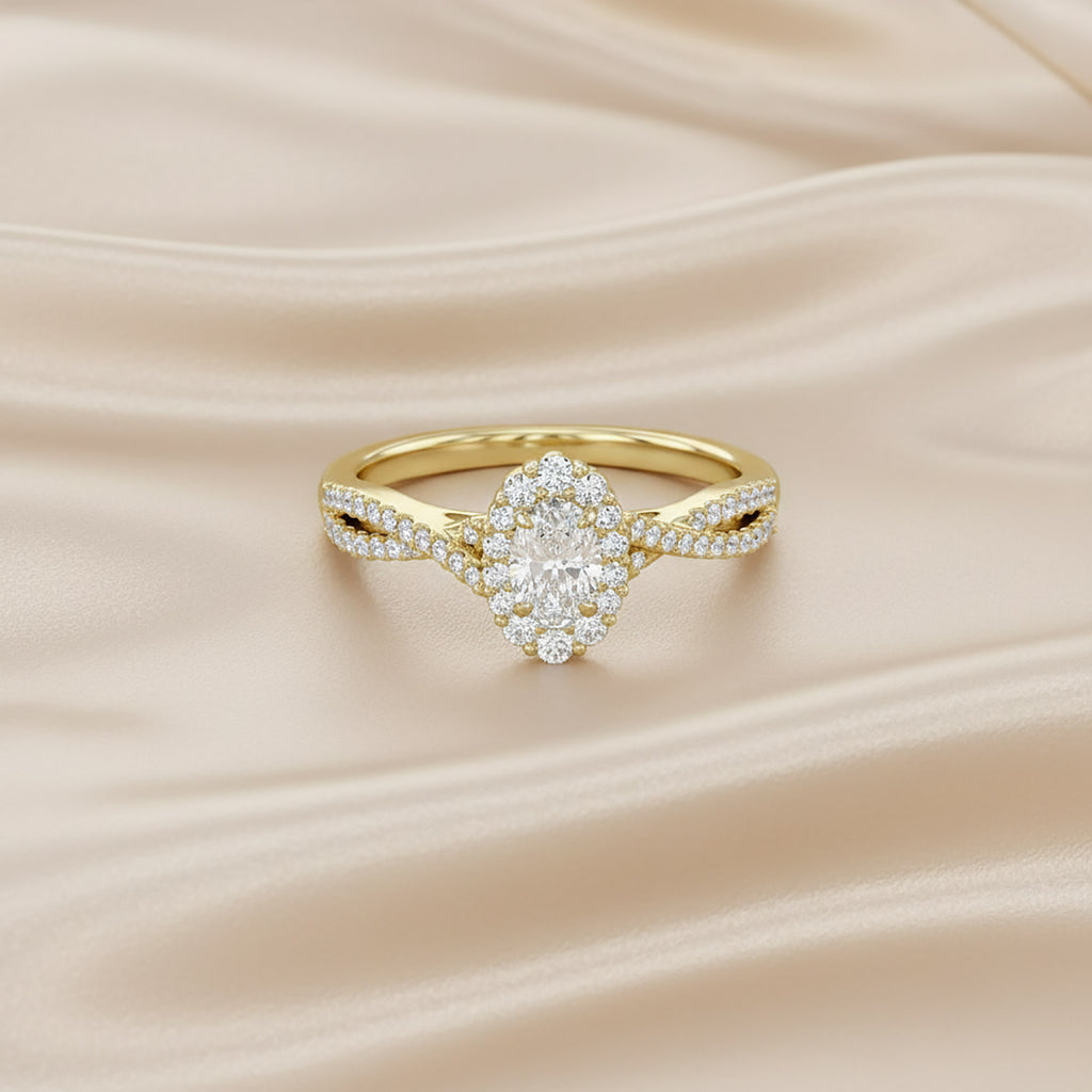 0.55 Carat Oval and Round Cut Lab Grown Diamond Halo Engagement Ring