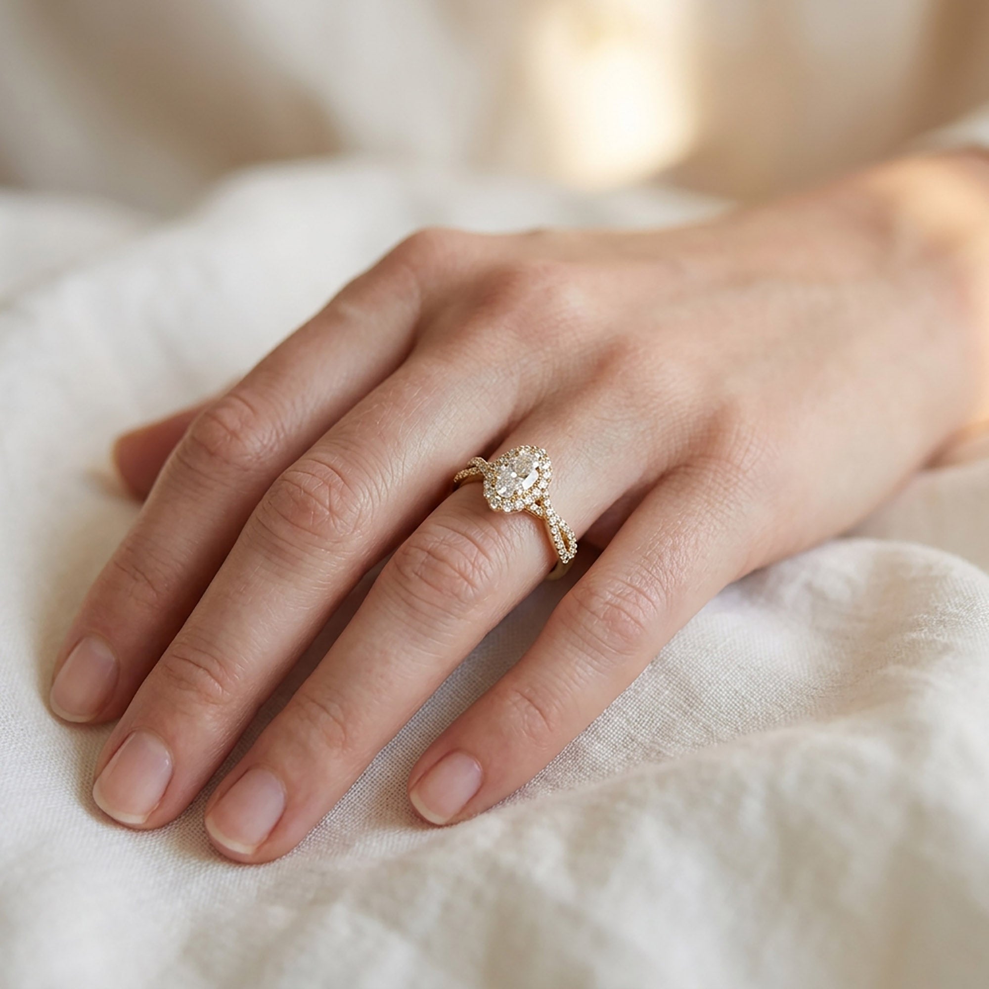 0.55 Carat Oval and Round Cut Lab Grown Diamond Halo Engagement Ring
