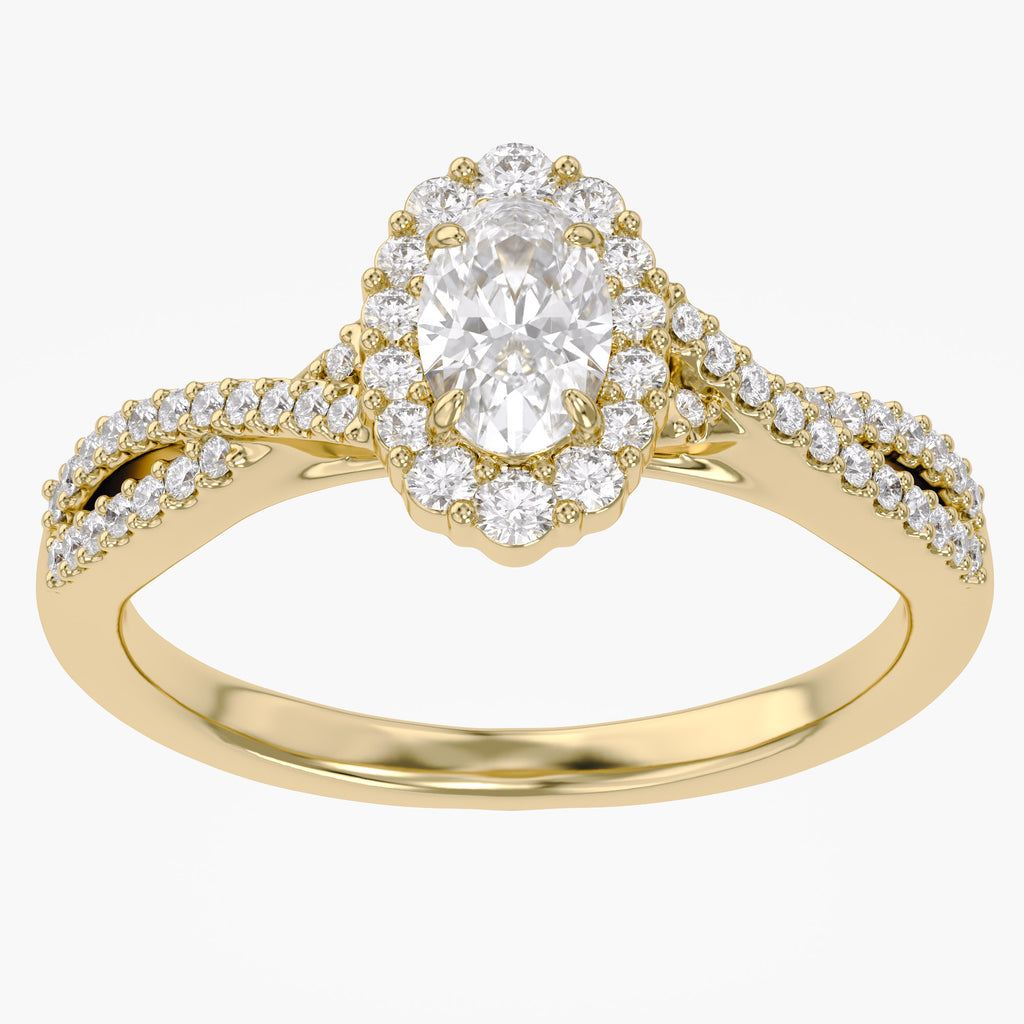 0.55 Carat Oval and Round Cut Lab Grown Diamond Halo Engagement Ring