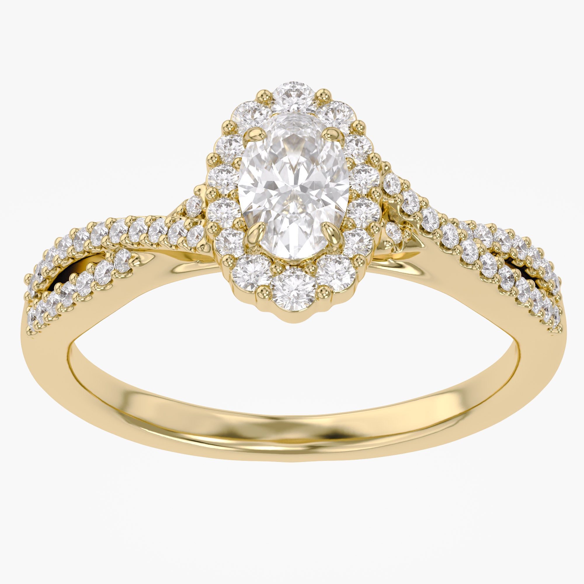 0.55 Carat Oval and Round Cut Lab Grown Diamond Halo Engagement Ring