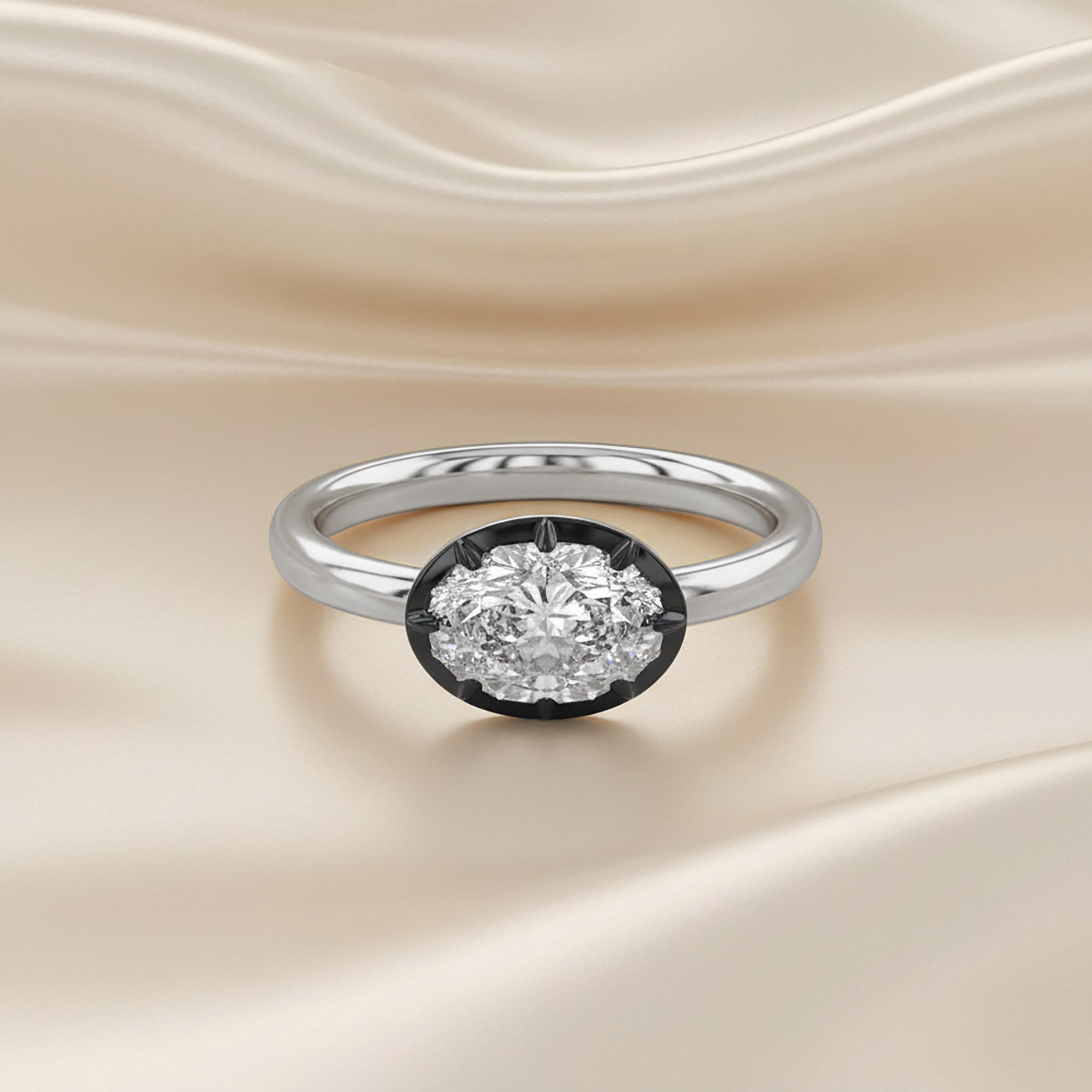 1.00 Carat Oval Cut Lab Grown Diamond Bezel Set Solitaire Engagement Ring