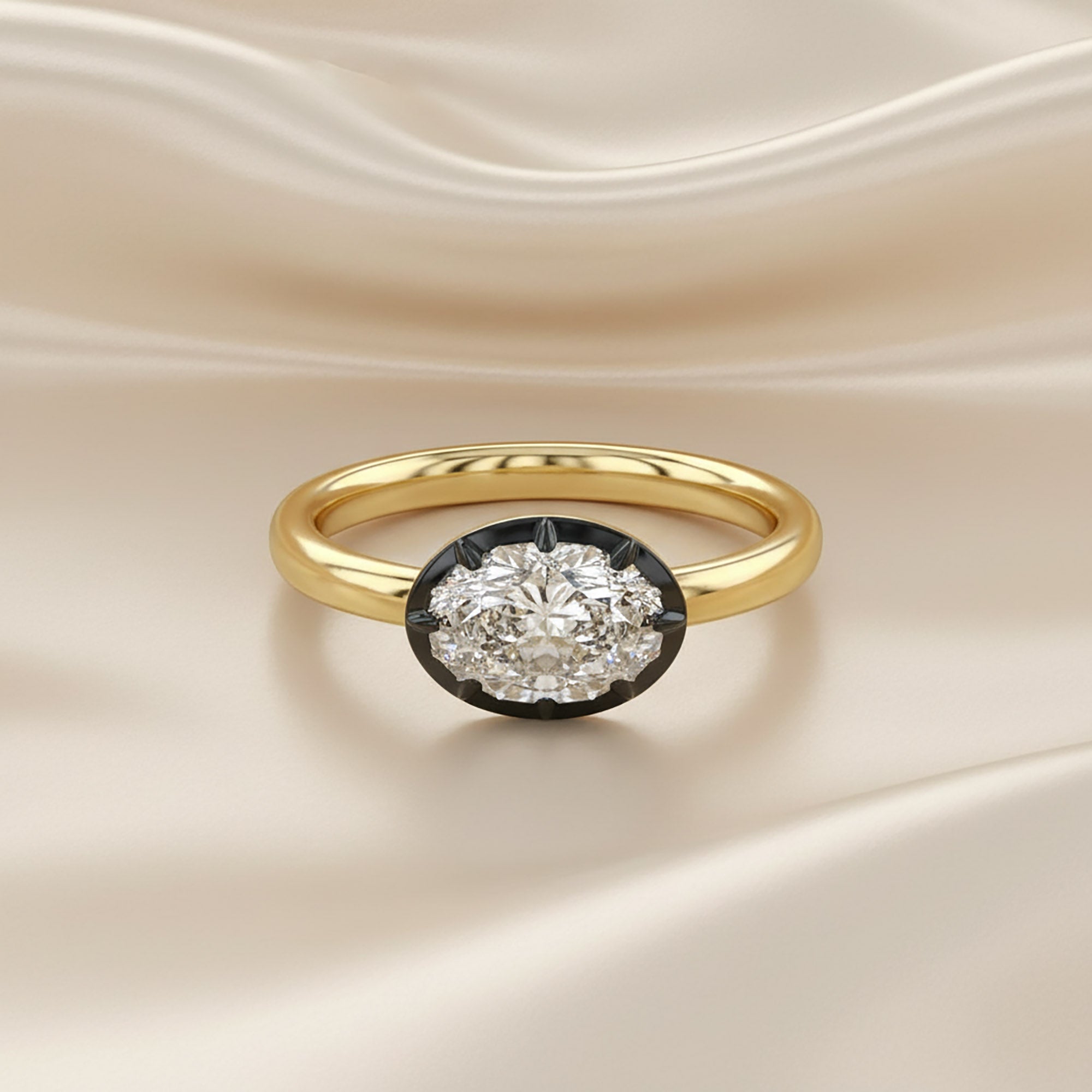 1.00 Carat Oval Cut Lab Grown Diamond Bezel Set Solitaire Engagement Ring