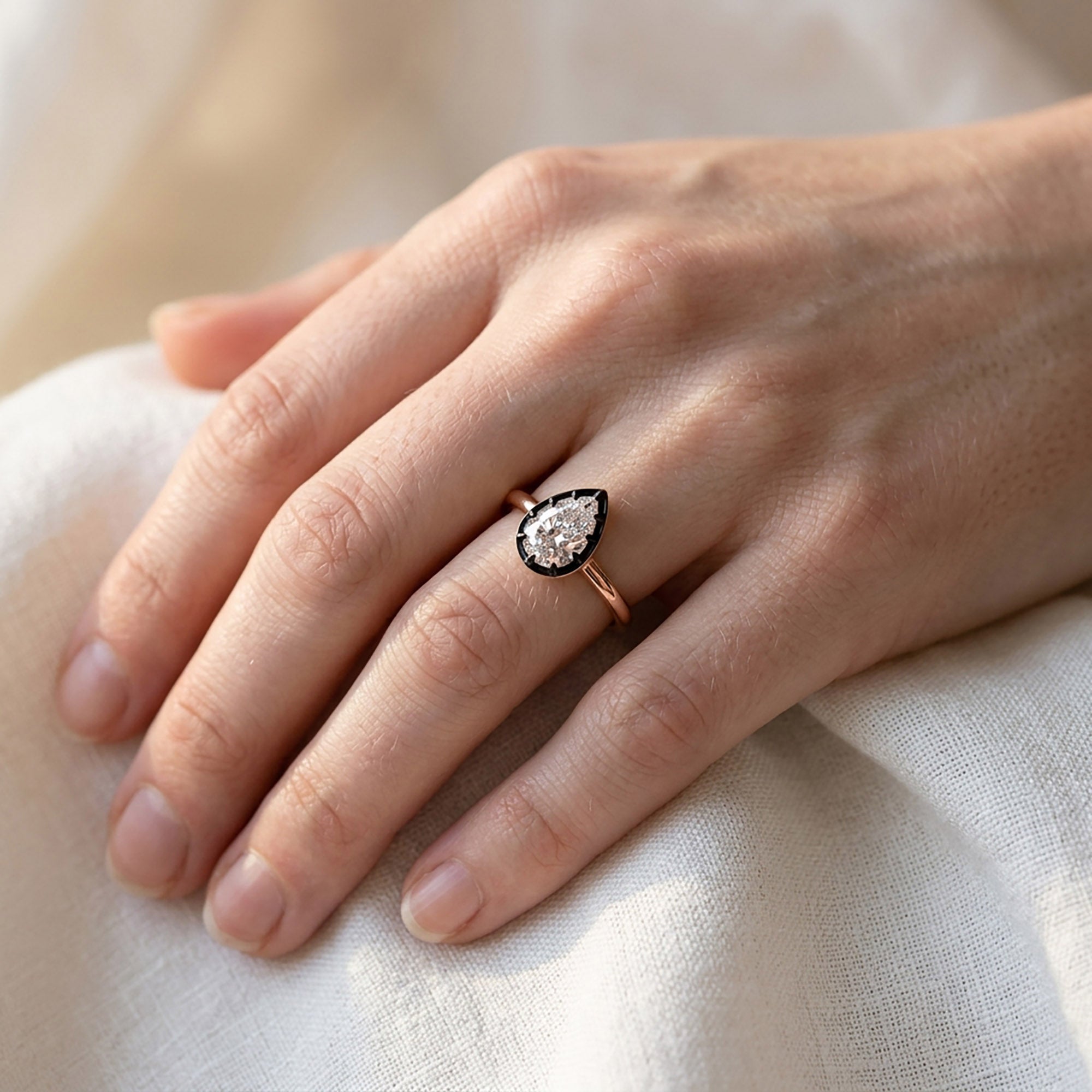 1.00 Carat Pear Shape Lab Grown Diamond Georgian Engagement Ring